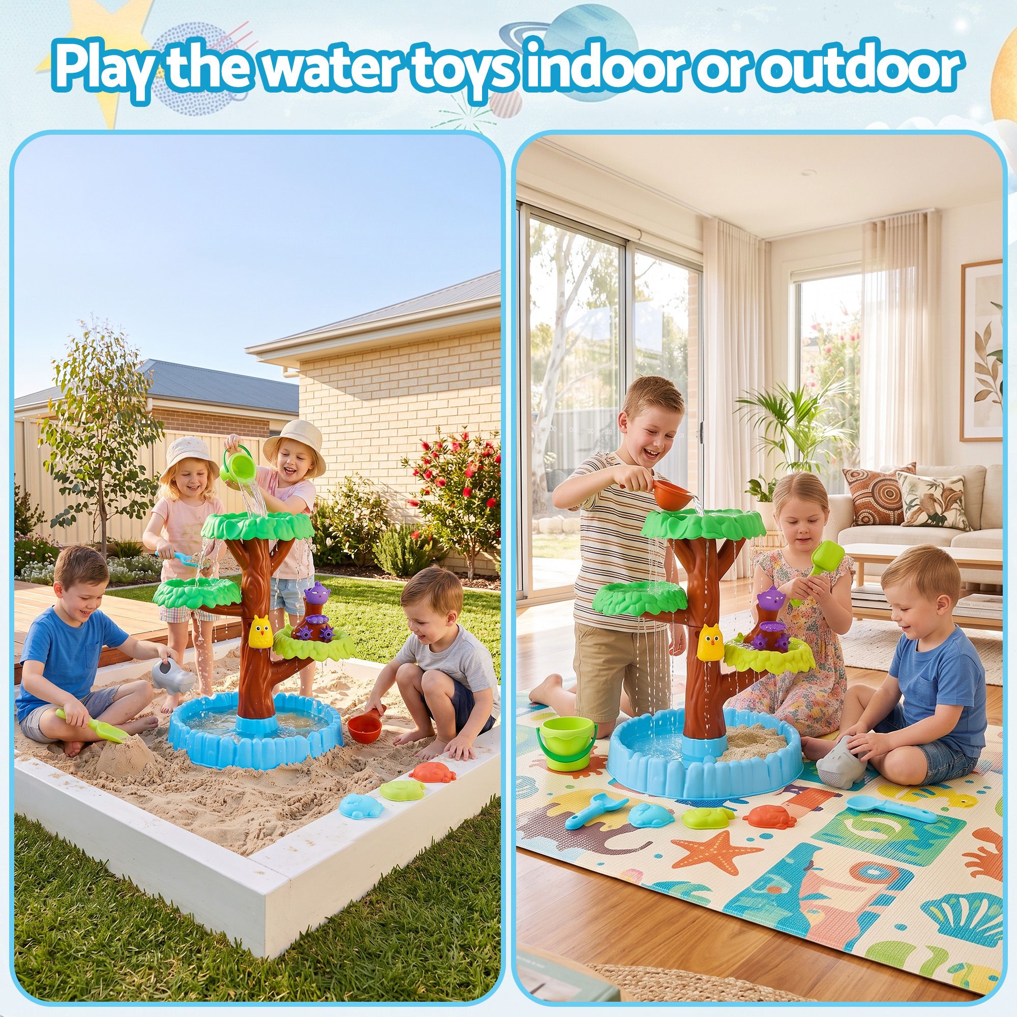 Keezi 62cm Tree Water Table Kids Sandpit Toys Set w/ Shovels Molds for Sand Play