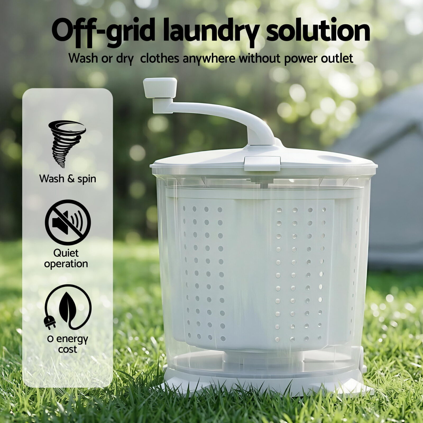 Devanti Portable Washing Machine Manual Spin Dryer Compact for Camping Caravan