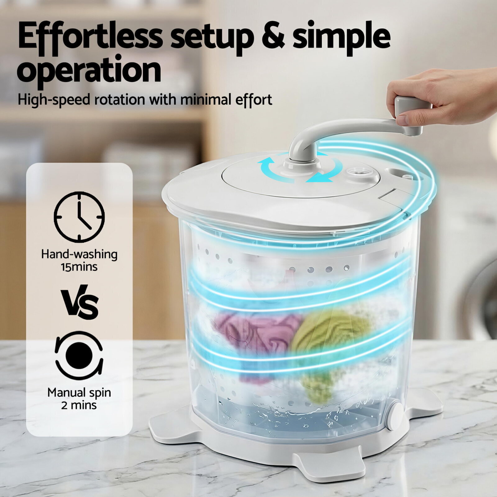 Devanti Portable Washing Machine Manual Spin Dryer Compact for Camping Caravan