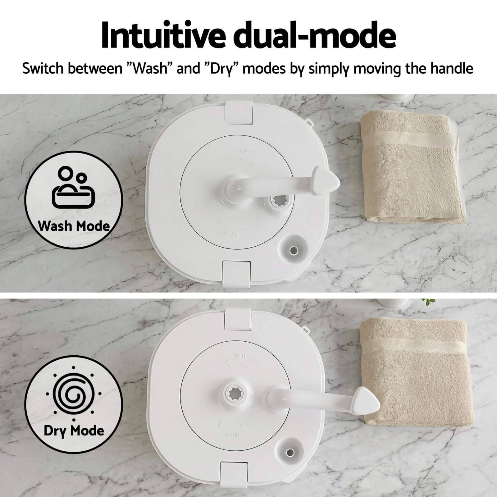 Devanti Portable Washing Machine Manual Spin Dryer Compact for Camping Caravan