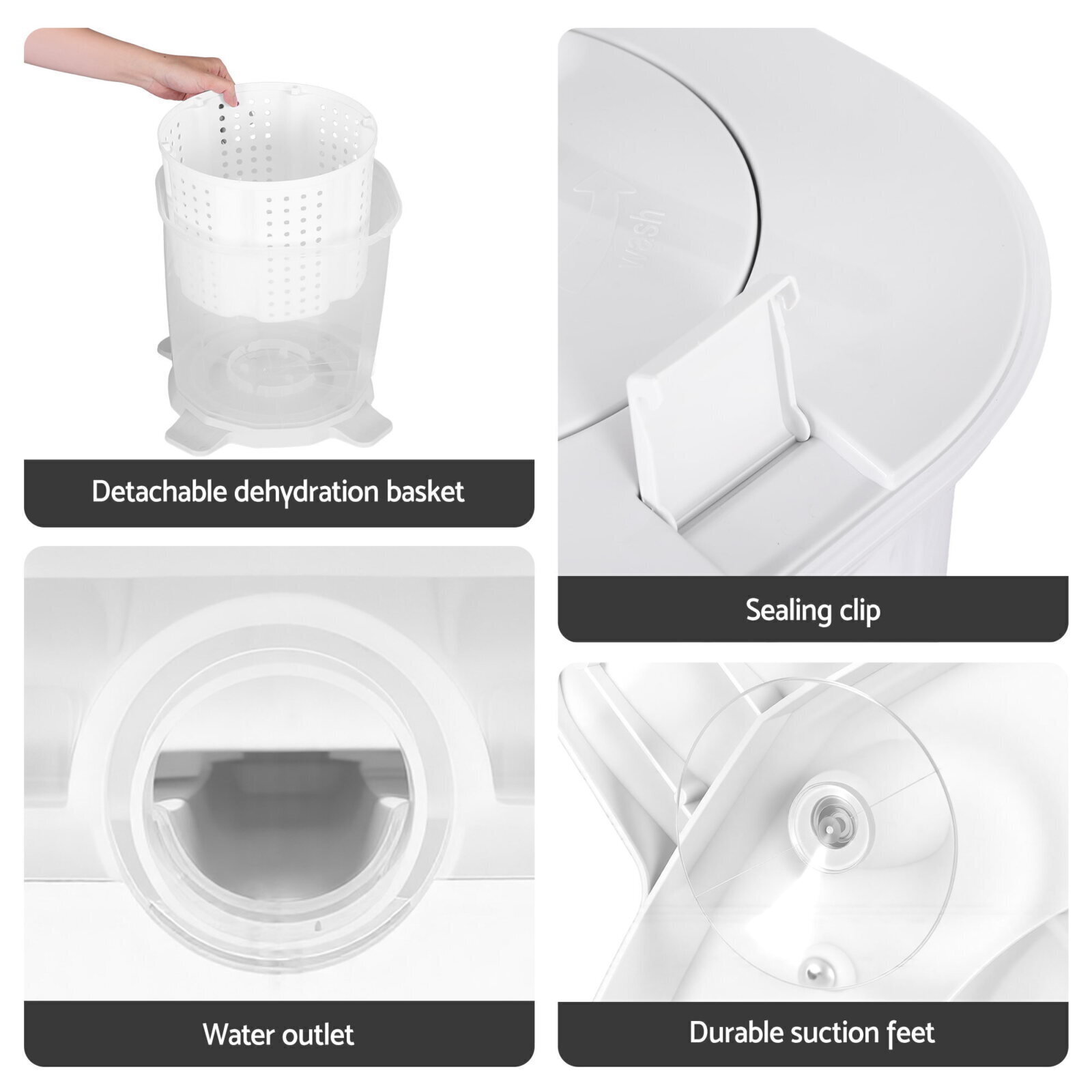 Devanti Portable Washing Machine Manual Spin Dryer Compact for Camping Caravan