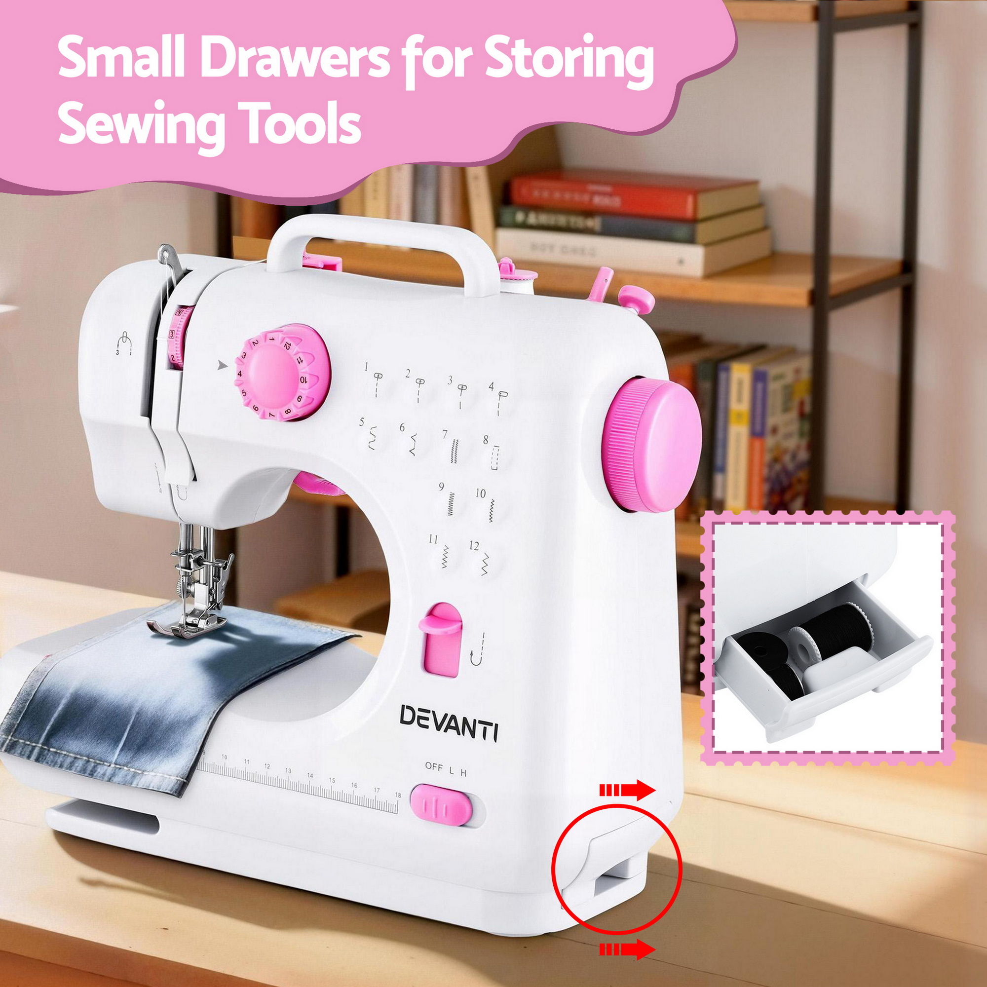 Devanti 12 Stitches Mini Sewing Machine for Beginners Portable Sewing Machine