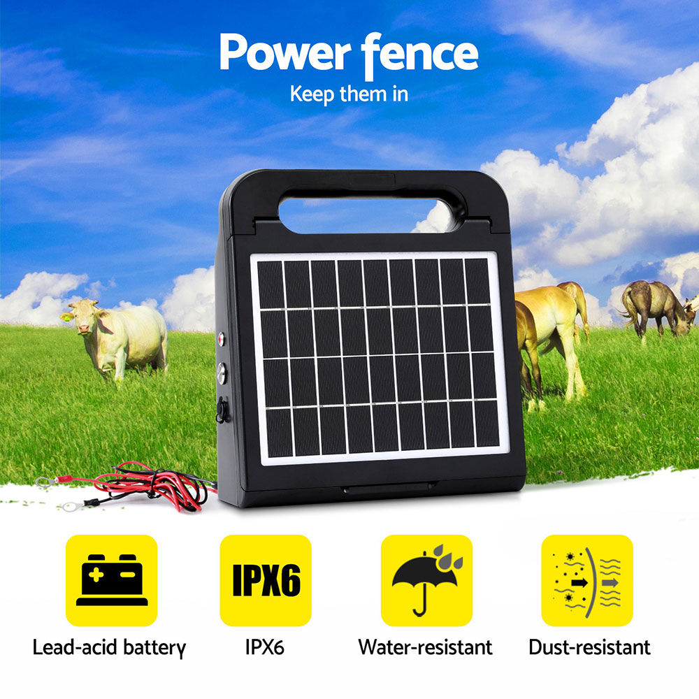 Giantz 10km Electric Fence Energiser Solar Energizer Charger Farm Animal 0.3J