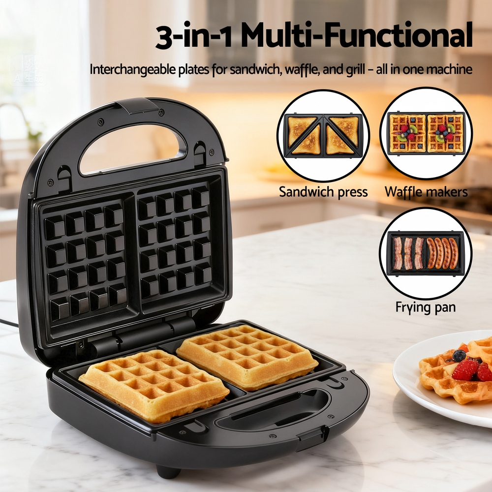 Devanti 3-in-1 Sandwich Press Waffle Maker Panini Press Grill 850W