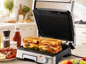 Devanti 2000W 3-in-1 Panini Press Grill Sandwich Maker 180° Open 4 Slice