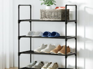 Artiss Shoe Rack Cabinet Stackable 4-tier 12 Pairs Black