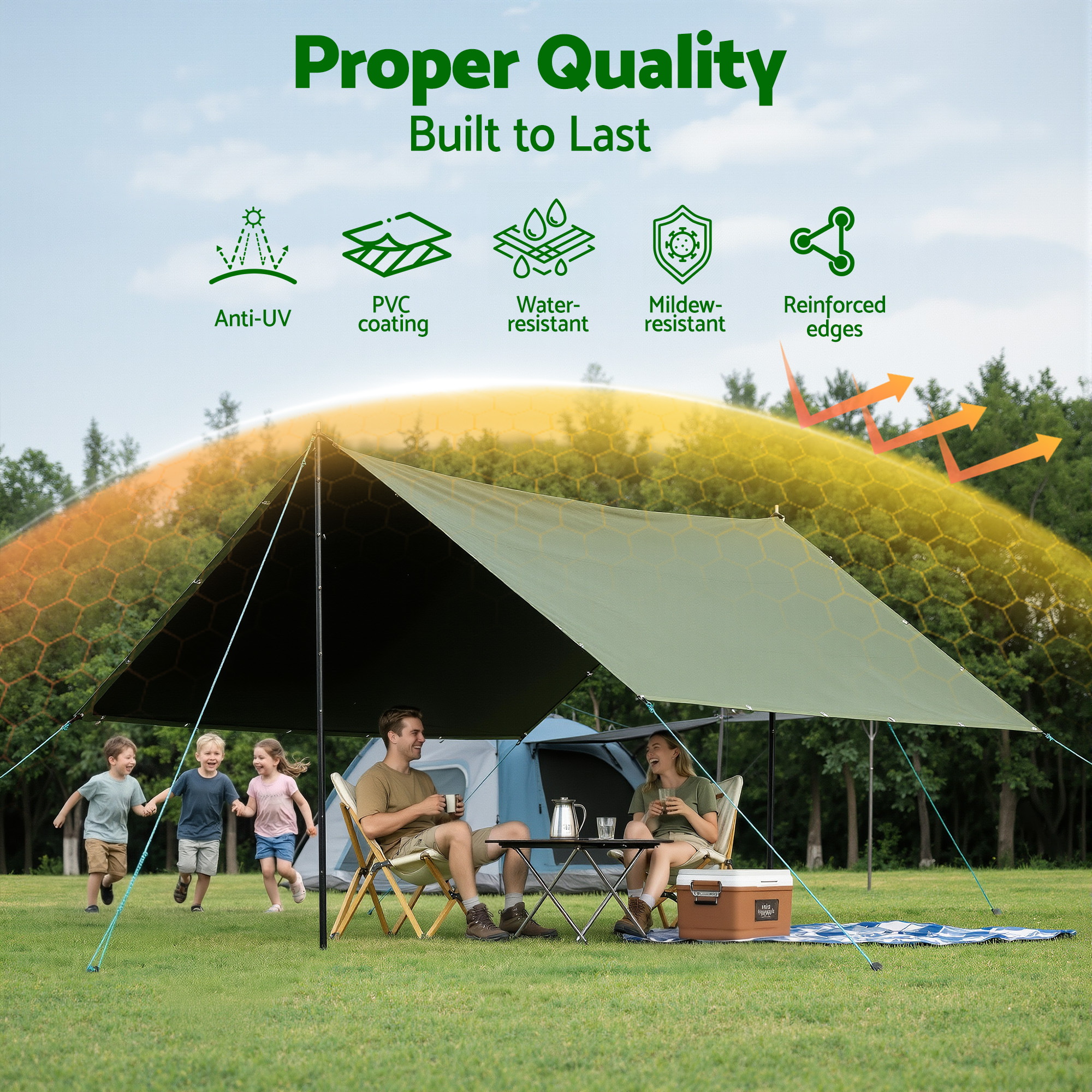Instahut 2x3m Tarp Tarpaulin 600GSM Camping Canvas Heavy Duty Water Resistant