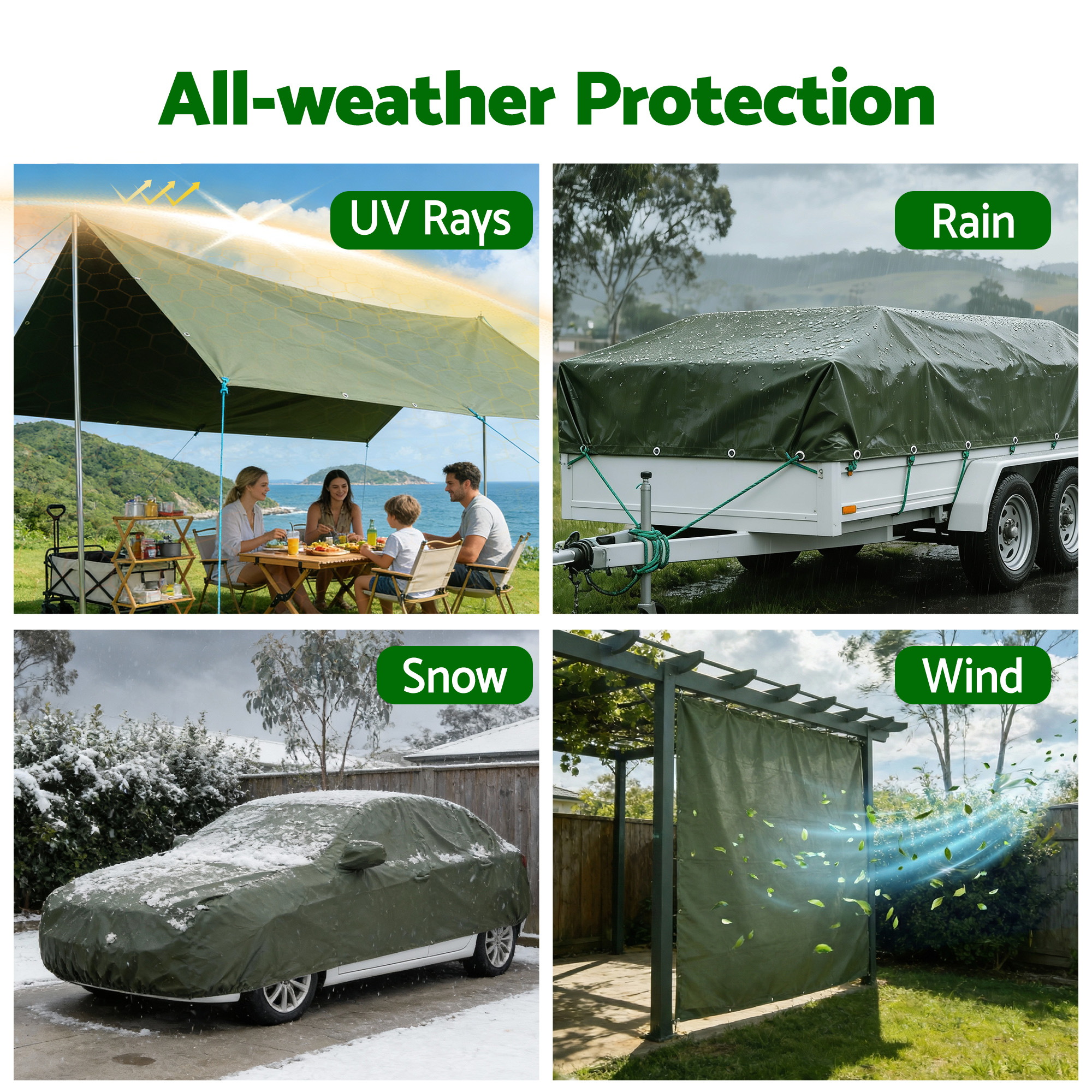 Instahut 2x3m Tarp Tarpaulin 600GSM Camping Canvas Heavy Duty Water Resistant