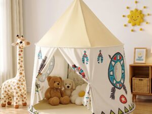 Keezi Kids Play Tent Playhouse Castle with Window Flag Carry Bag 115cmx115cm