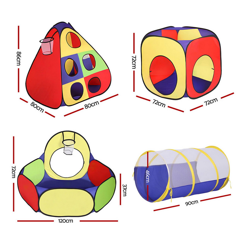 Keezi Kids Play Tent Pop Up Teepee Playhouse Ball Pit Crawl Tunnel Basketball