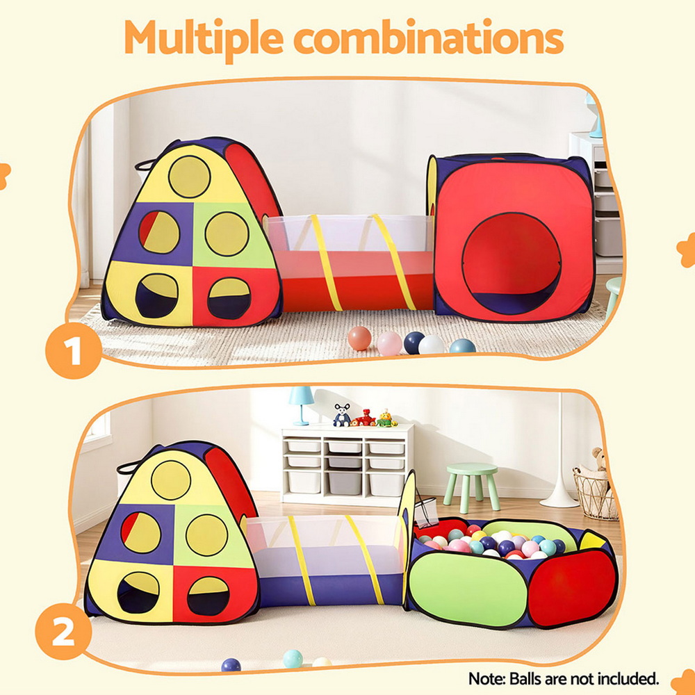 Keezi Kids Play Tent Pop Up Teepee Playhouse Ball Pit Crawl Tunnel Basketball