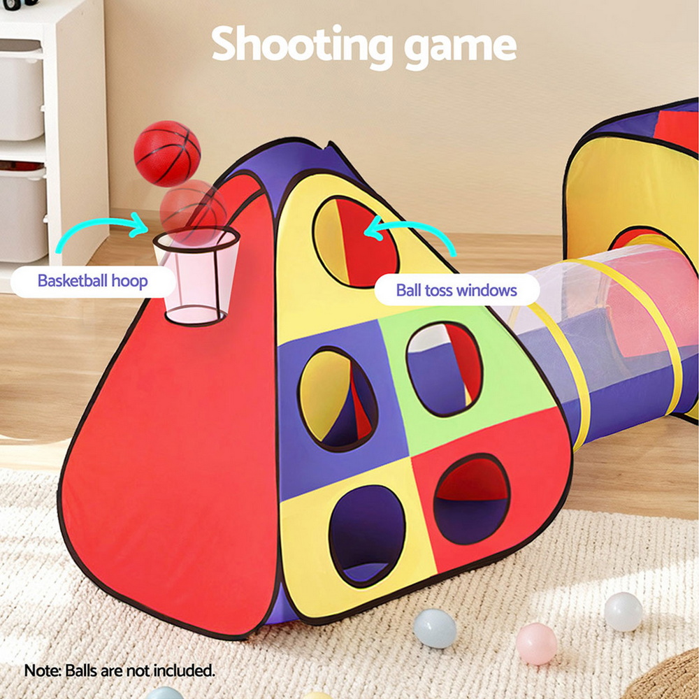 Keezi Kids Play Tent Pop Up Teepee Playhouse Ball Pit Crawl Tunnel Basketball