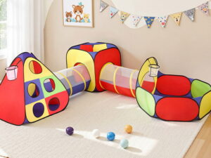 Keezi Kids Play Tent Pop Up Teepee Playhouse Ball Pit Crawl Tunnel Basketball