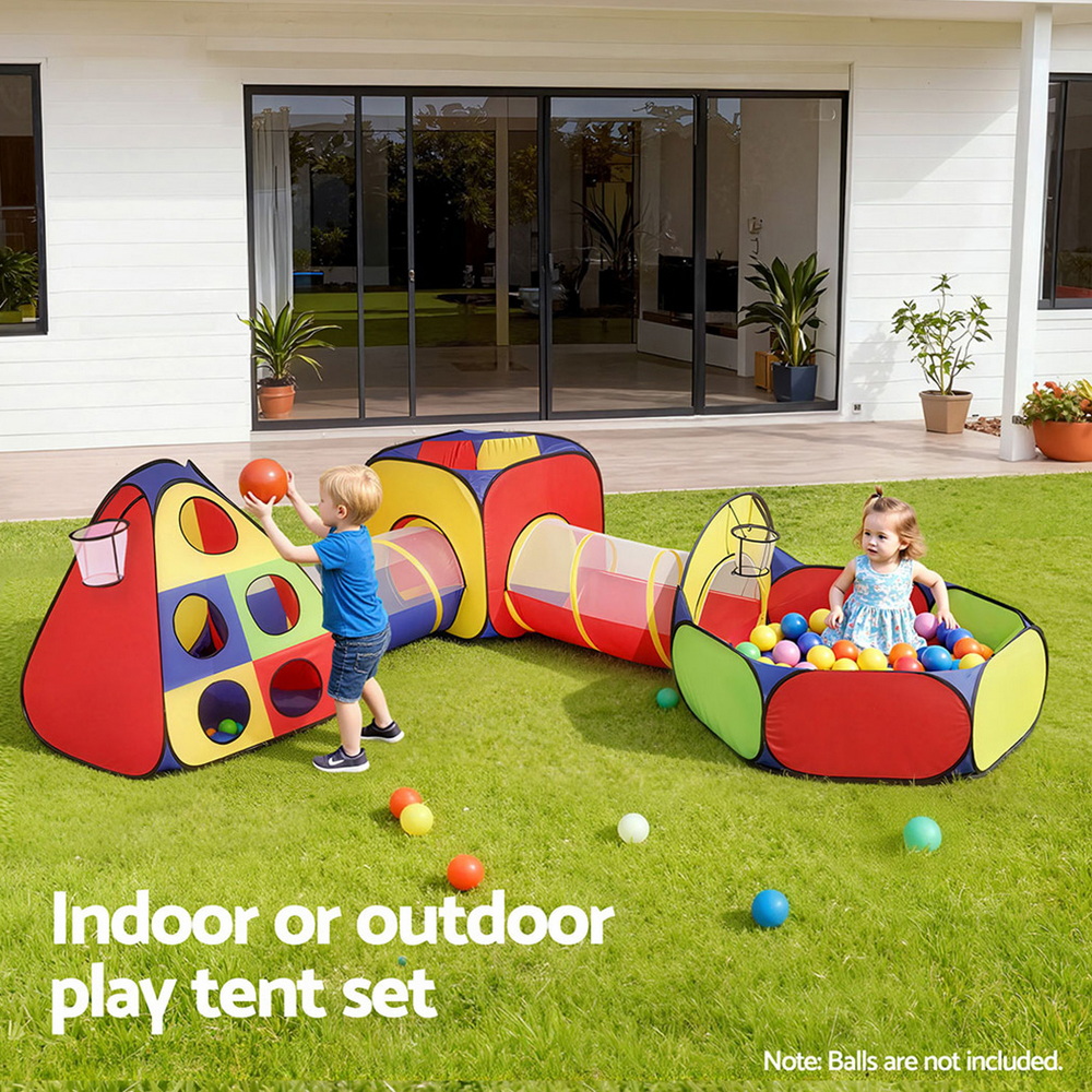 Keezi Kids Play Tent Pop Up Teepee Playhouse Ball Pit Crawl Tunnel Basketball