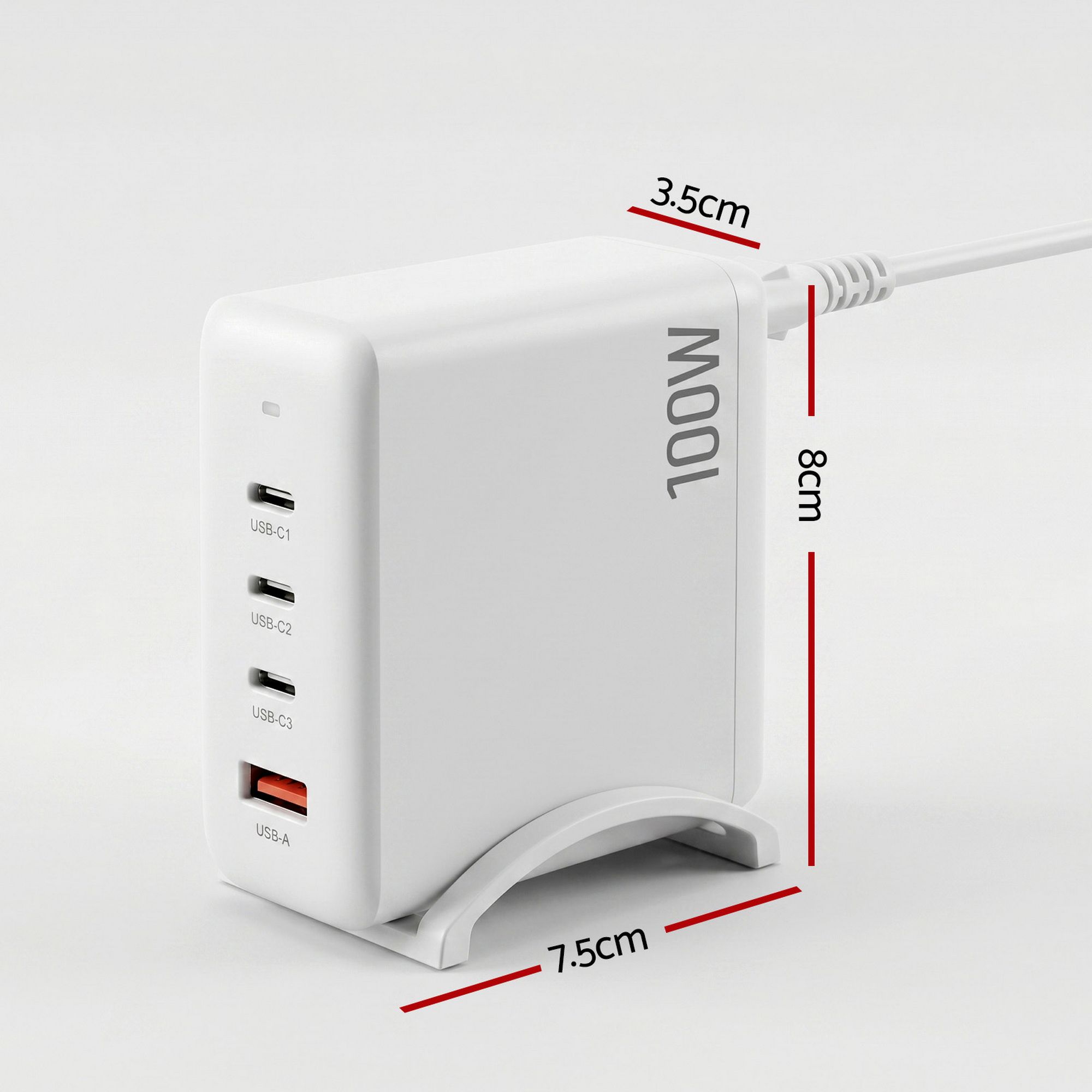 Devanti USB C Charger 100W Fast Charger 4 Port GaN Desktop Station White