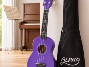 Alpha 21 Inch Ukulele Soprano Beginner Acoustic Small Guitar Kids Strings Purple