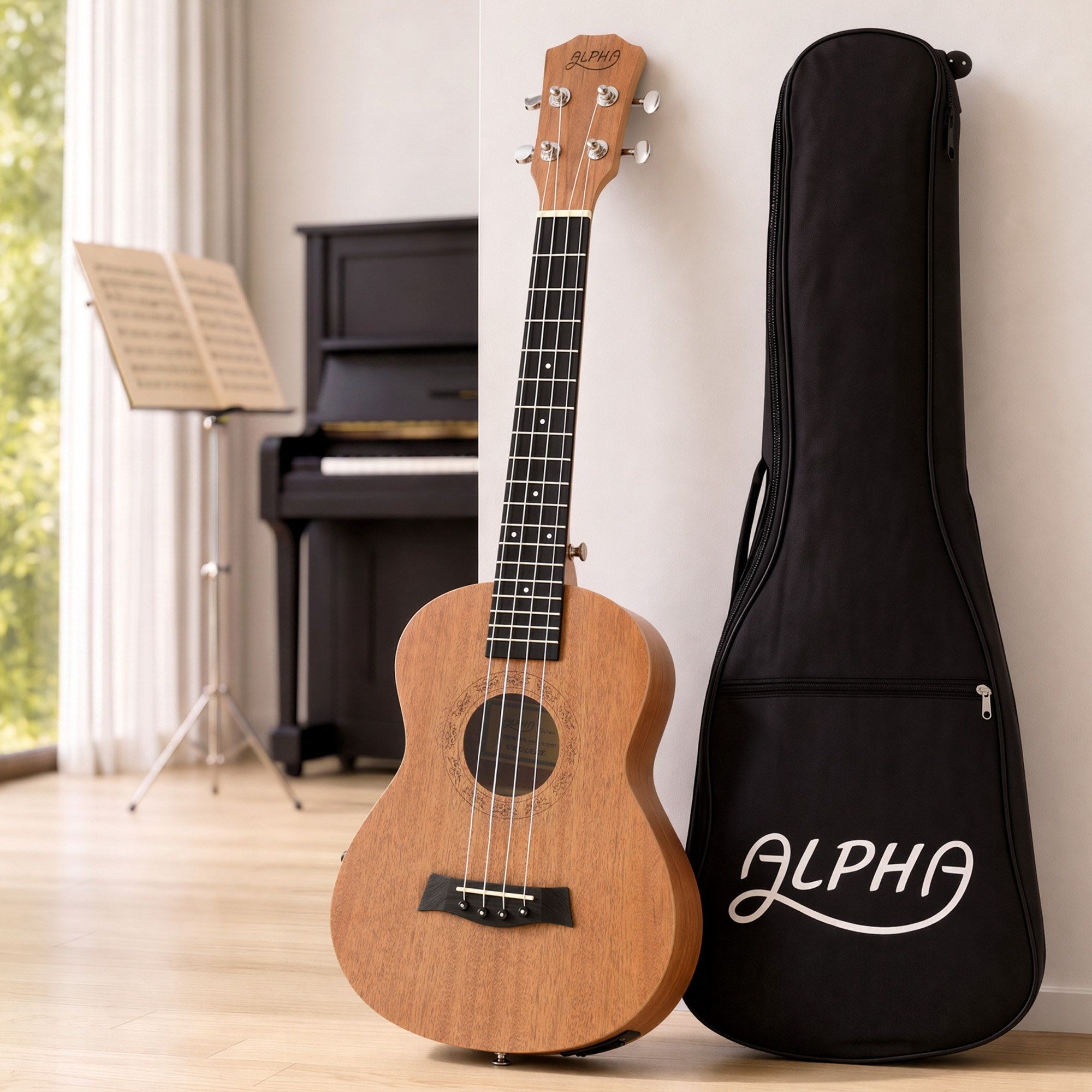 Alpha 26 Inch Solid Mahogany Tenor Ukulele Electric Acoustic EQ System Kit 18