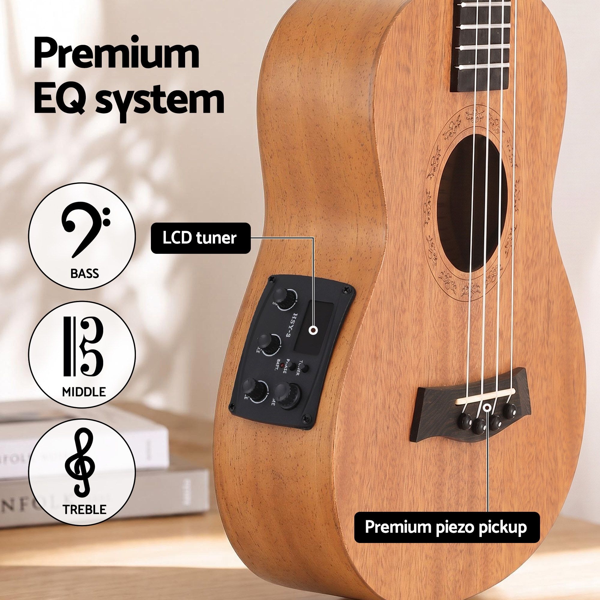 Alpha 26 Inch Solid Mahogany Tenor Ukulele Electric Acoustic EQ System Kit 18