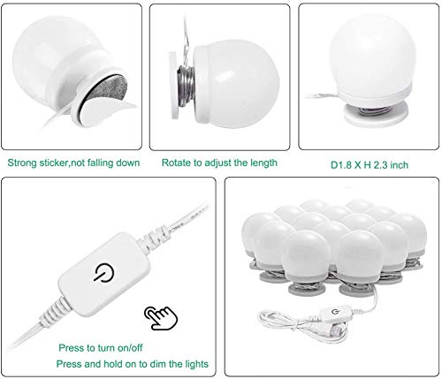 Hollywood LED Vanity Mirror Lights Kit, Dimmable Stick on USB Vanity