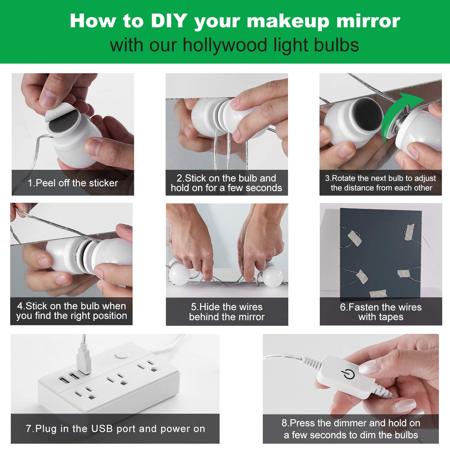 Hollywood LED Vanity Mirror Lights Kit, Dimmable Stick on USB Vanity