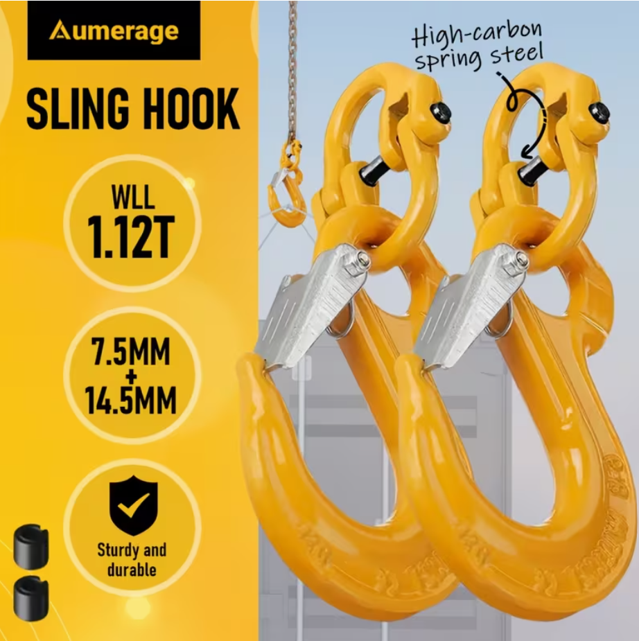 2SET 1.12T Sling Hook Heavy Duty Hammerlock/Slip Hook Kit w/ Swivel Winch &