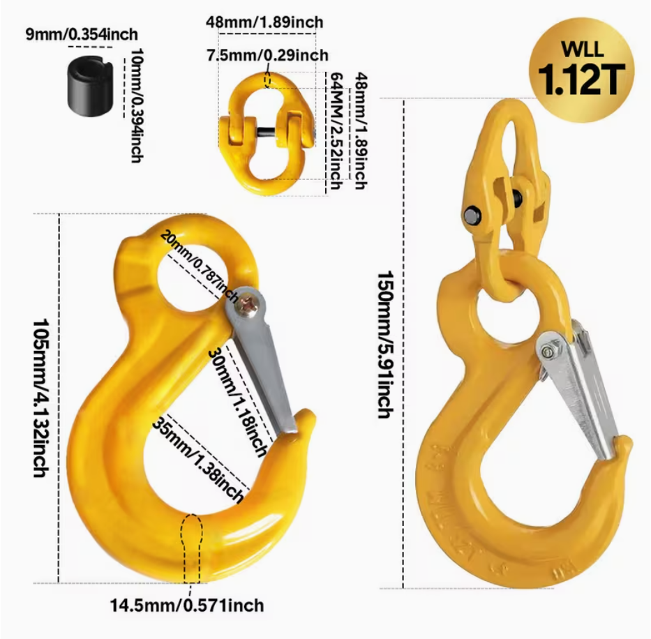 2SET 1.12T Sling Hook Heavy Duty Hammerlock/Slip Hook Kit w/ Swivel Winch &
