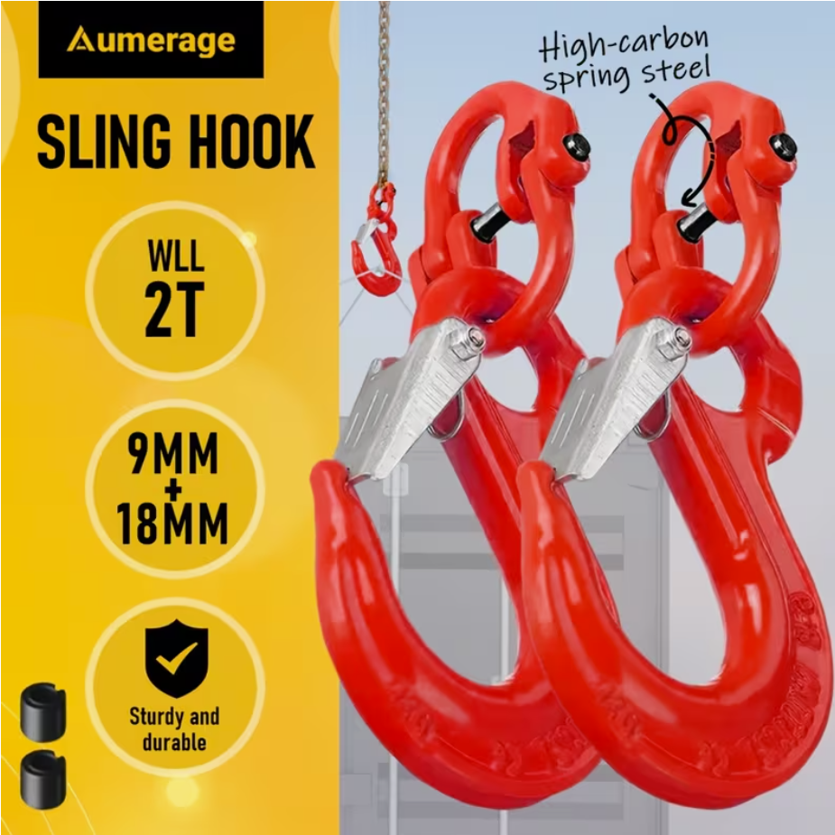 2SETS 2T Sling Hook w/ Hammerlock Heavy Duty Safety Latch Swivel Winch Hook For
