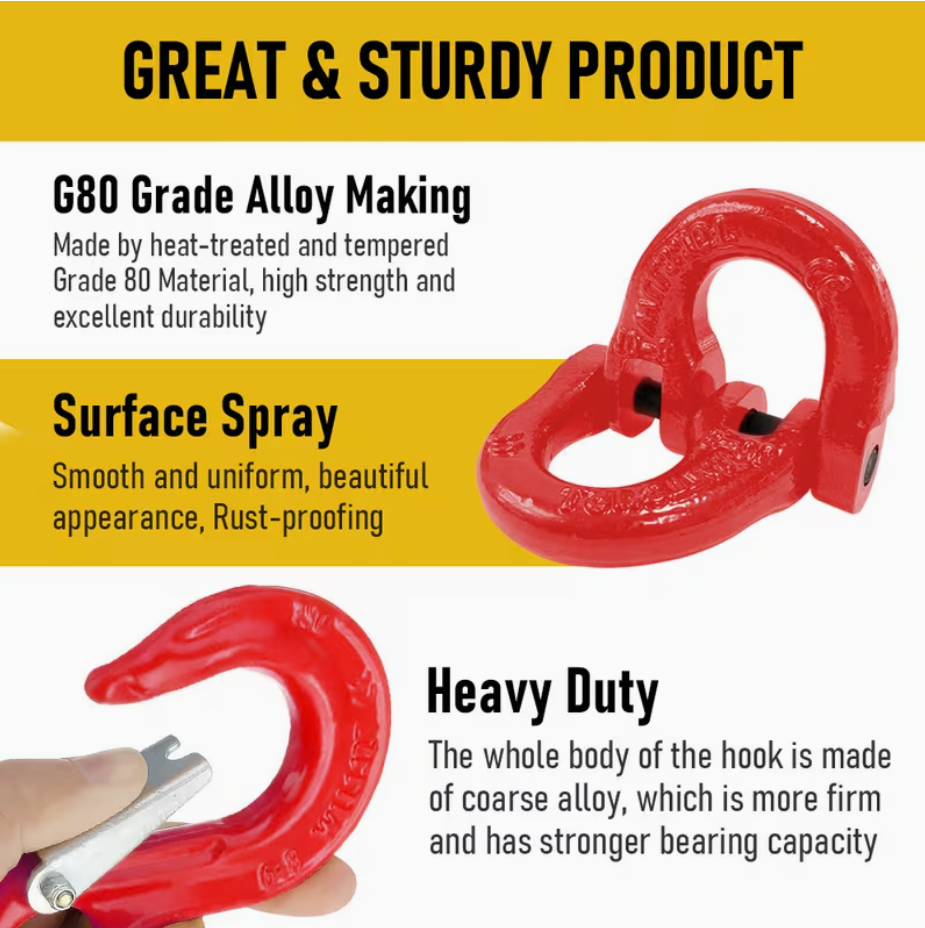 2SETS 2T Sling Hook w/ Hammerlock Heavy Duty Safety Latch Swivel Winch Hook For