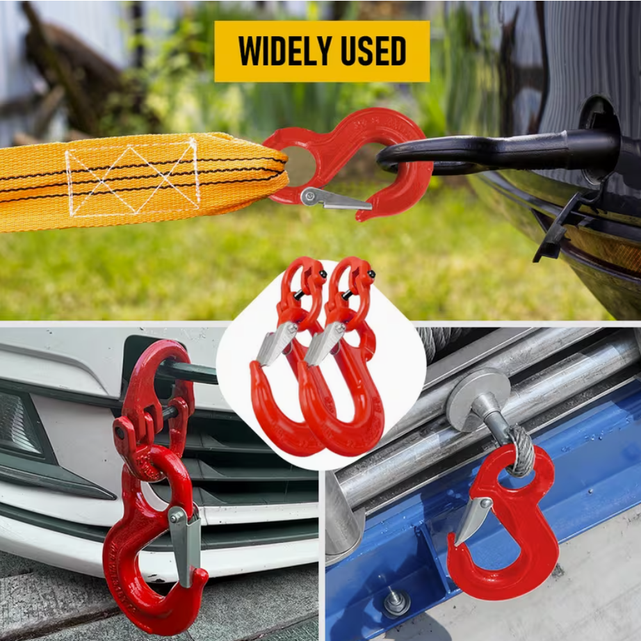 2SETS 2T Sling Hook w/ Hammerlock Heavy Duty Safety Latch Swivel Winch Hook For