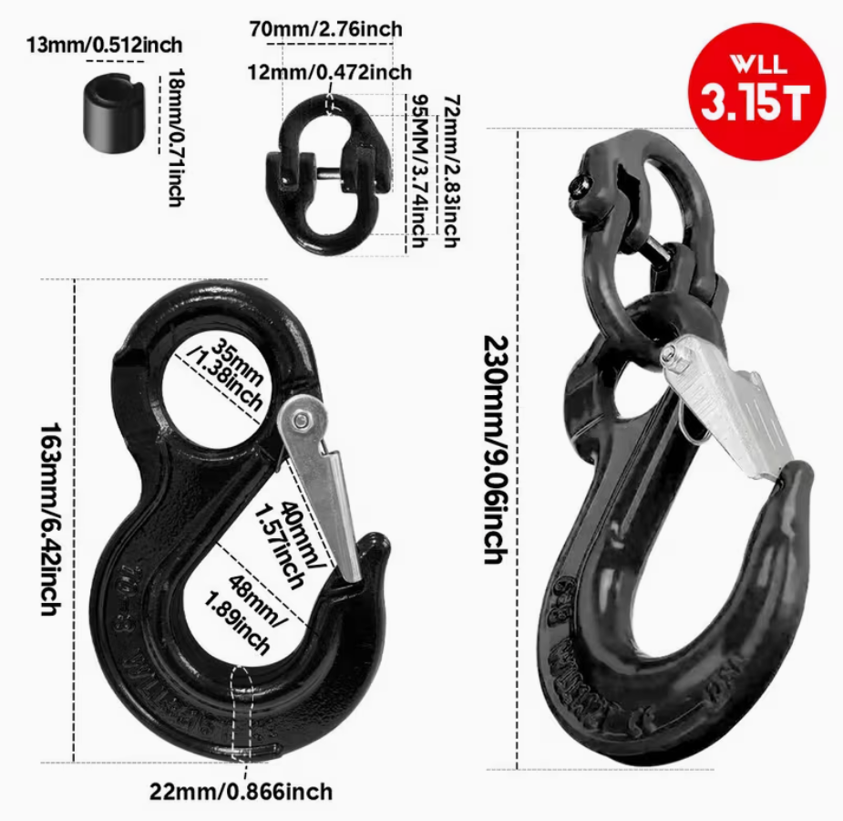 2SET 3.15T Sling Hook Heavy Duty Hammerlock/Slip Hook Kit w/ Swivel Winch &