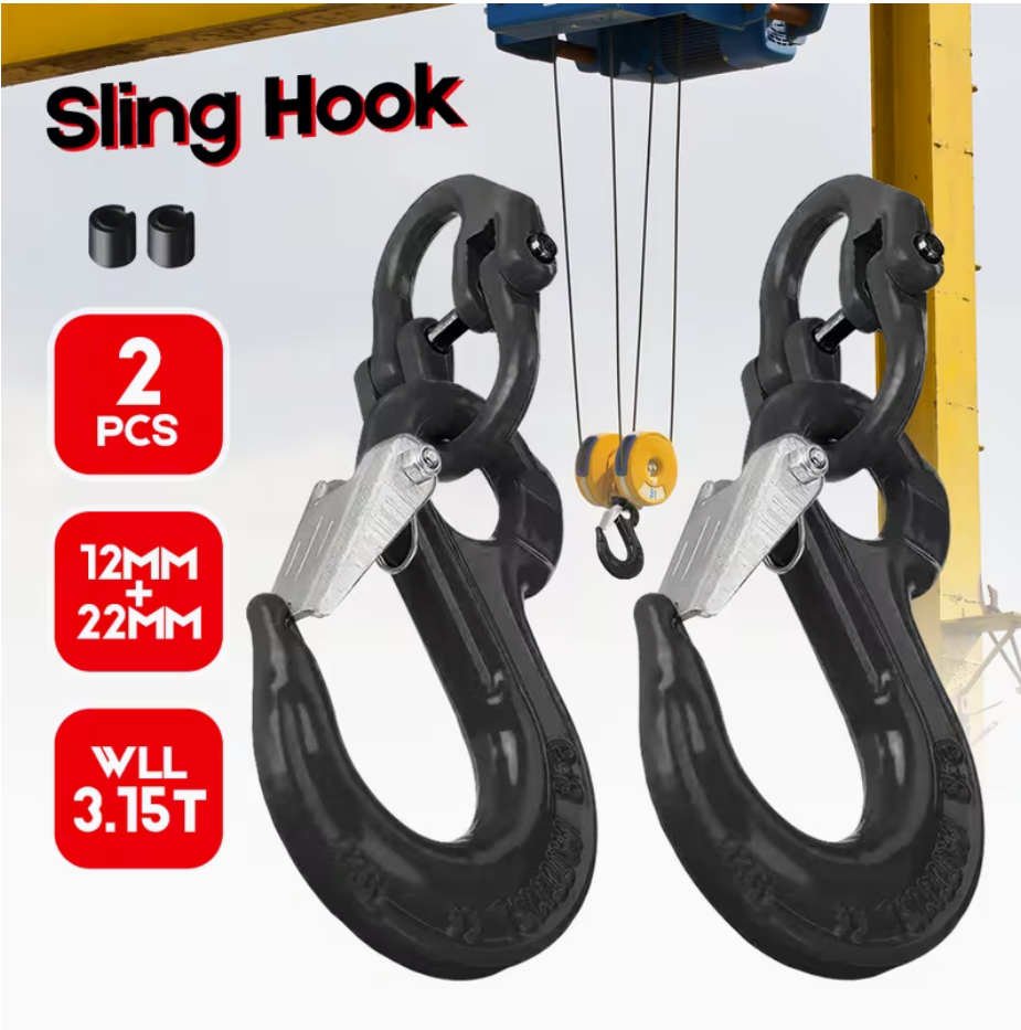 2SET 3.15T Sling Hook Heavy Duty Hammerlock/Slip Hook Kit w/ Swivel Winch &