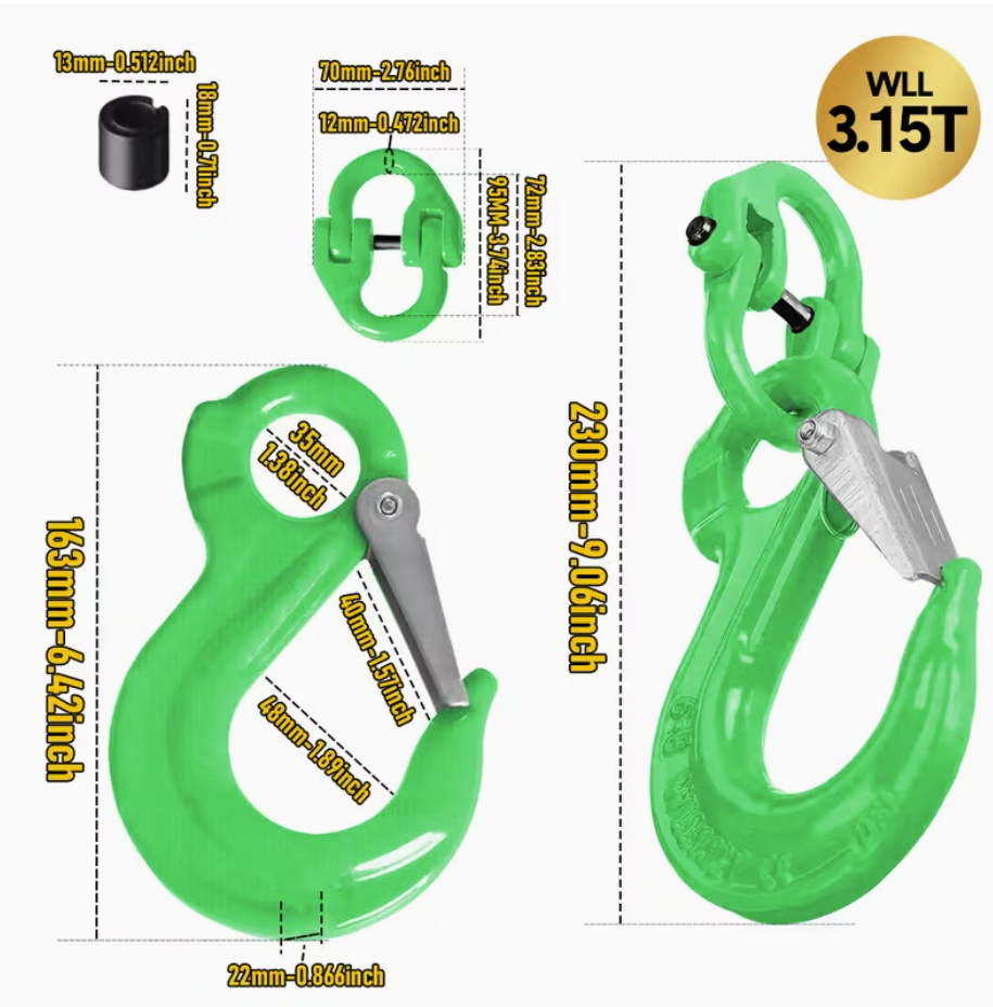 2SET 3.15T Sling Hook Heavy Duty Hammerlock/Slip Hook Kit w/ Swivel Winch &