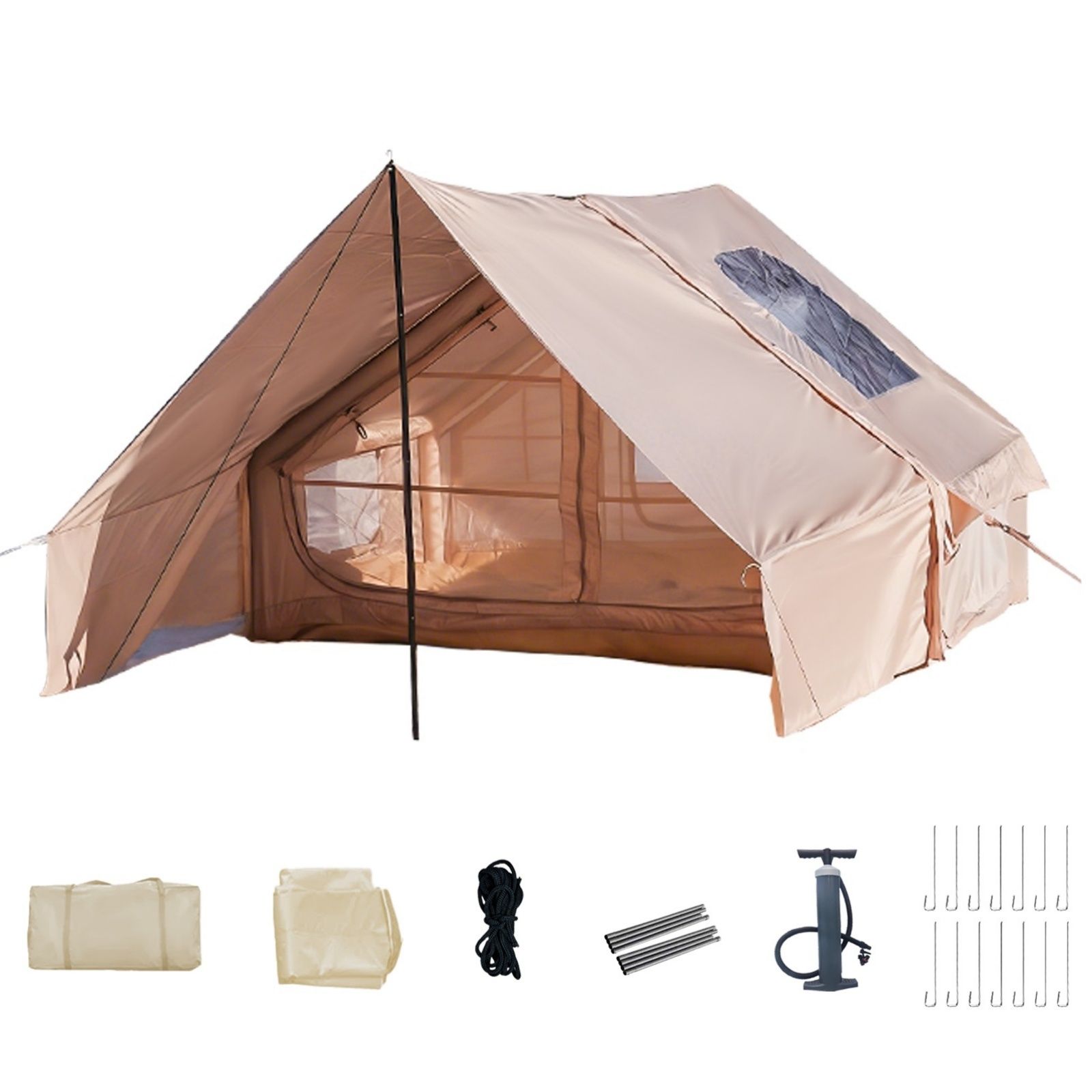 Inflatable Camping Tent w/ Canopy, Easy Setup Large 4-6 Person Family Waterproof
