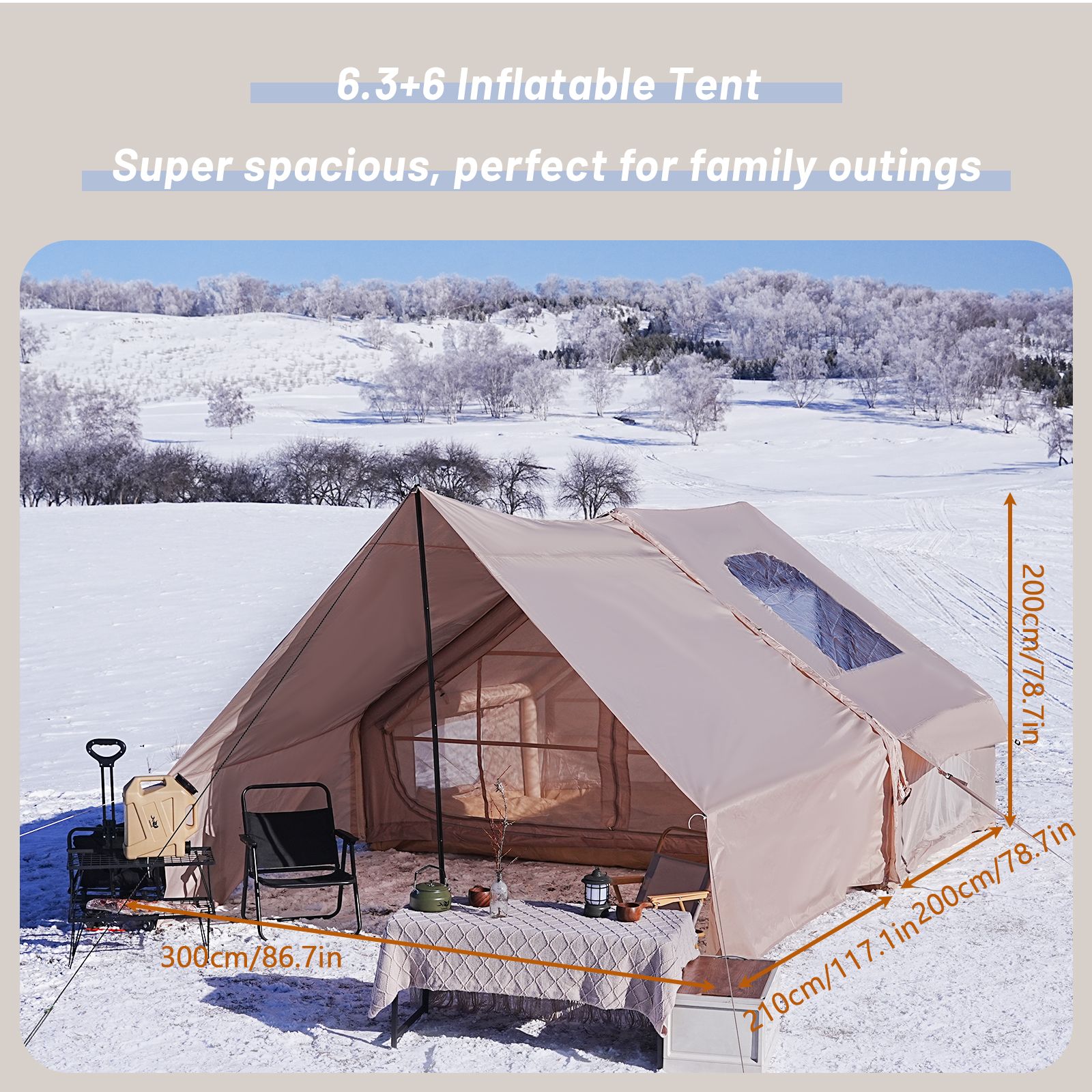 Inflatable Camping Tent w/ Canopy, Easy Setup Large 4-6 Person Family Waterproof
