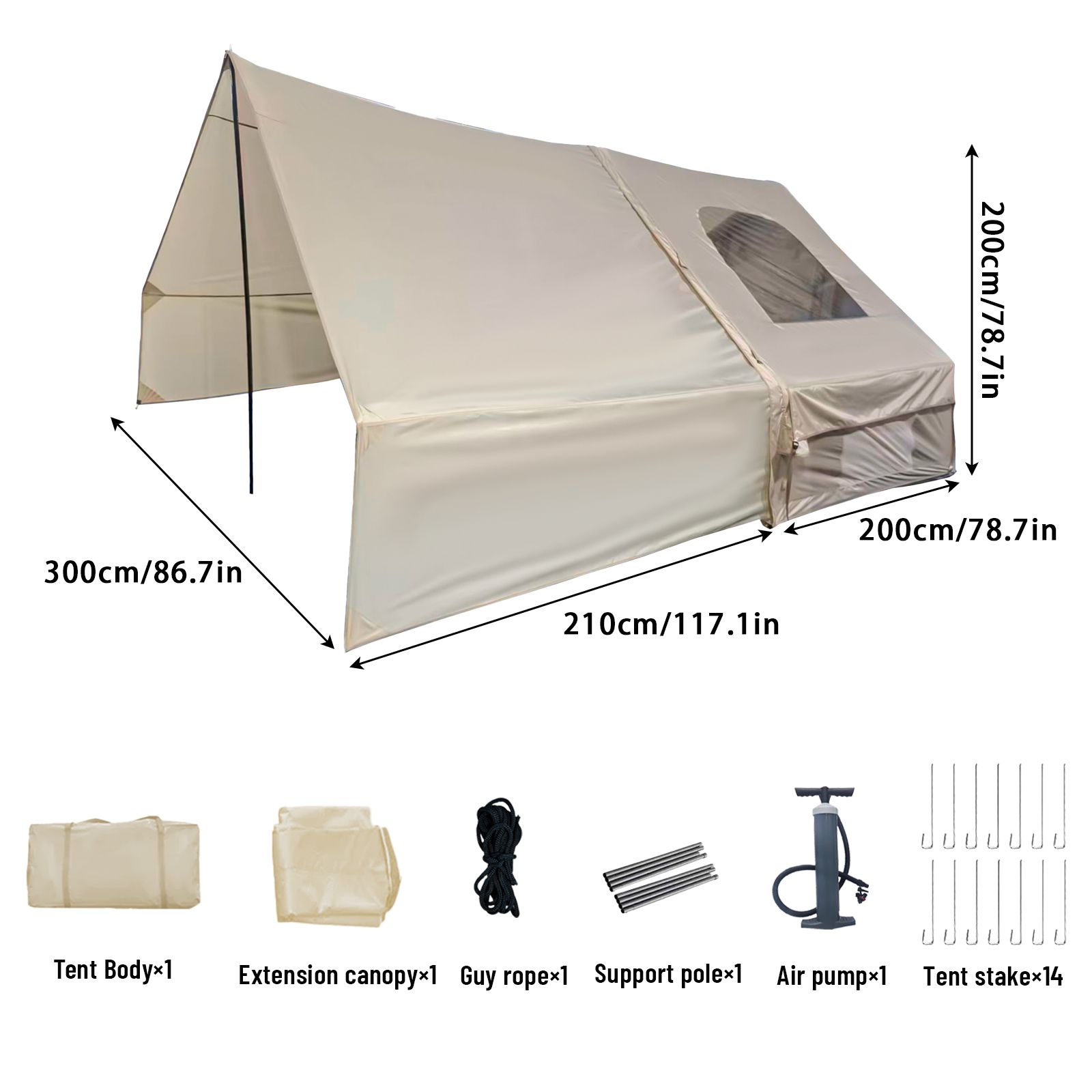 Inflatable Camping Tent w/ Canopy, Easy Setup Large 4-6 Person Family Waterproof