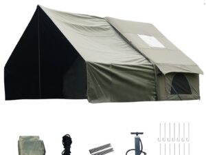 Dark Green Inflatable Camping Tent w/ Canopy, Large 4-6 Person, Waterproof