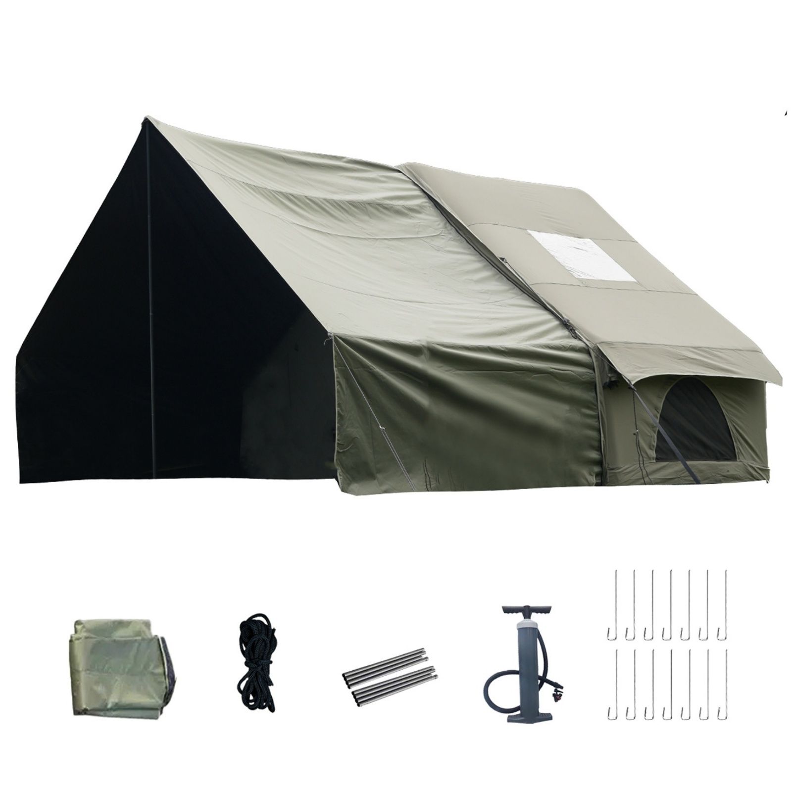Dark Green Inflatable Camping Tent w/ Canopy, Large 4-6 Person, Waterproof