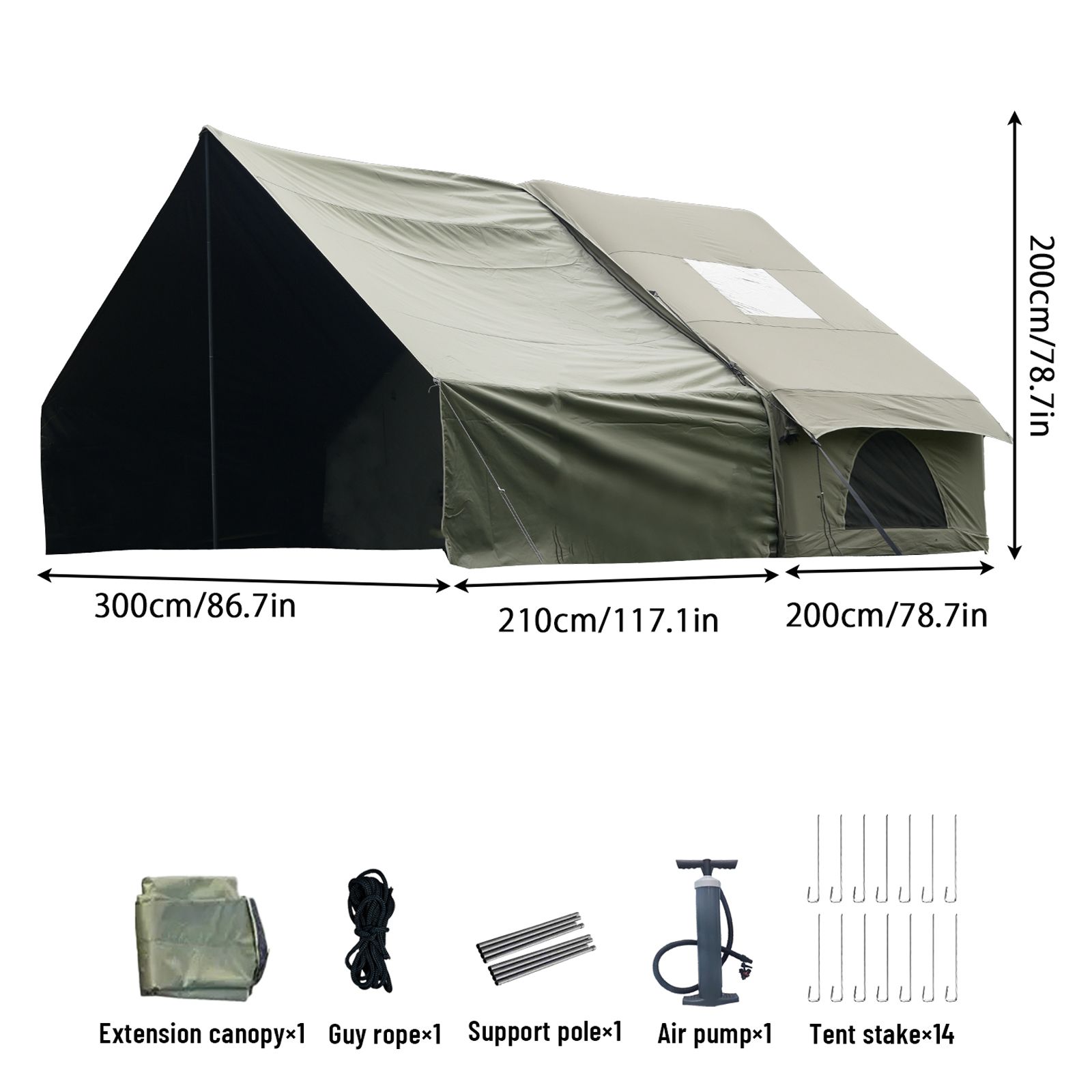 Dark Green Inflatable Camping Tent w/ Canopy, Large 4-6 Person, Waterproof