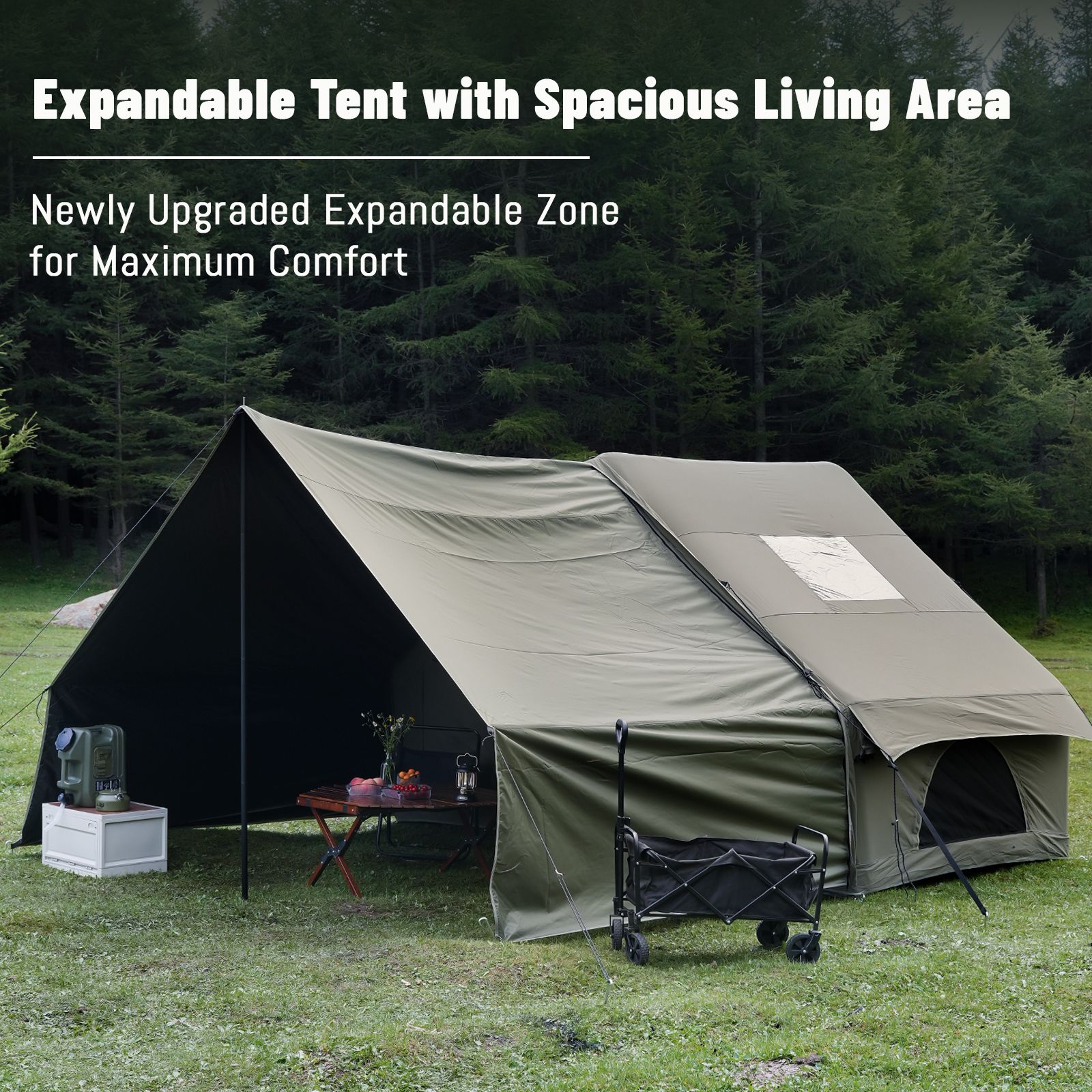 Dark Green Inflatable Camping Tent w/ Canopy, Large 4-6 Person, Waterproof