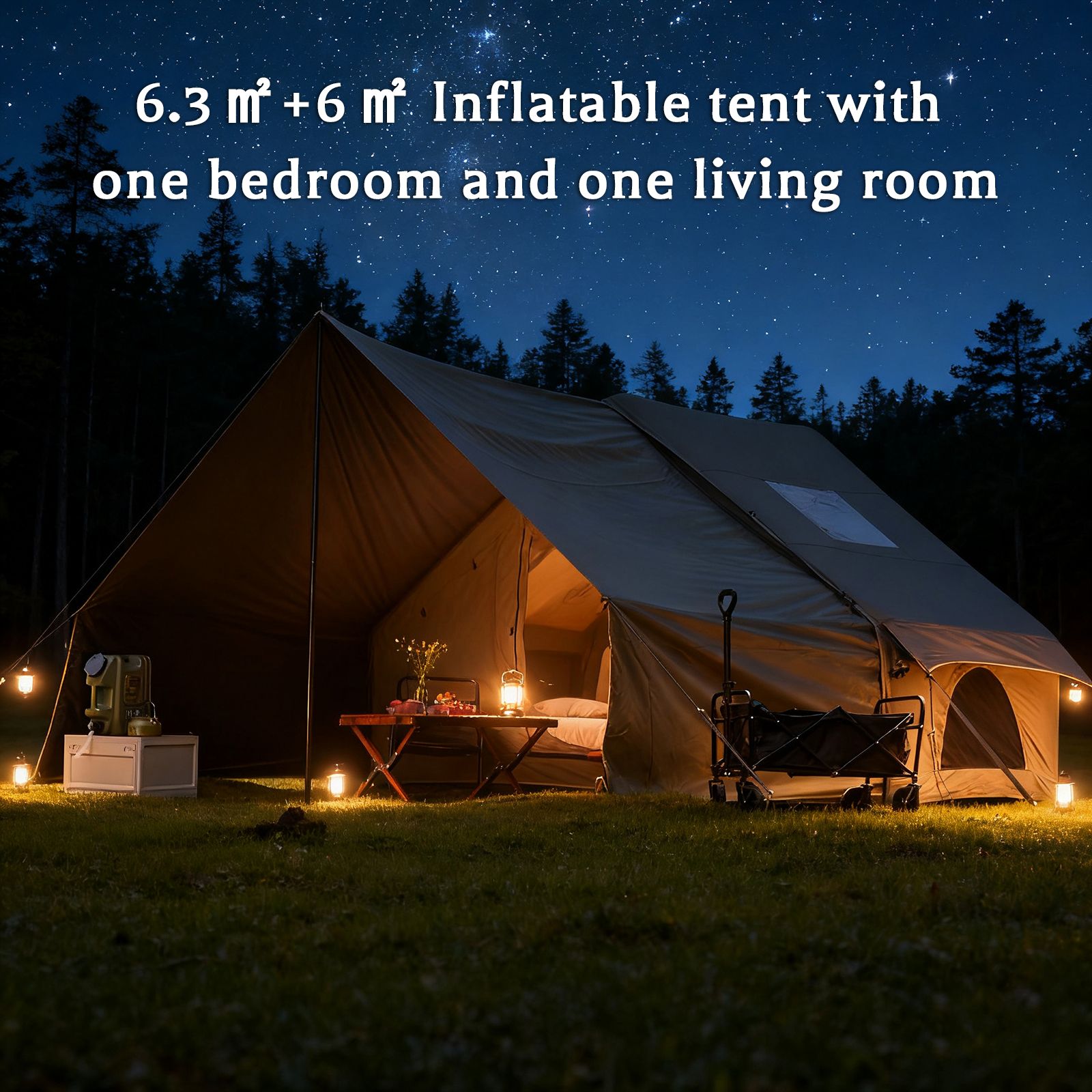 Dark Green Inflatable Camping Tent w/ Canopy, Large 4-6 Person, Waterproof