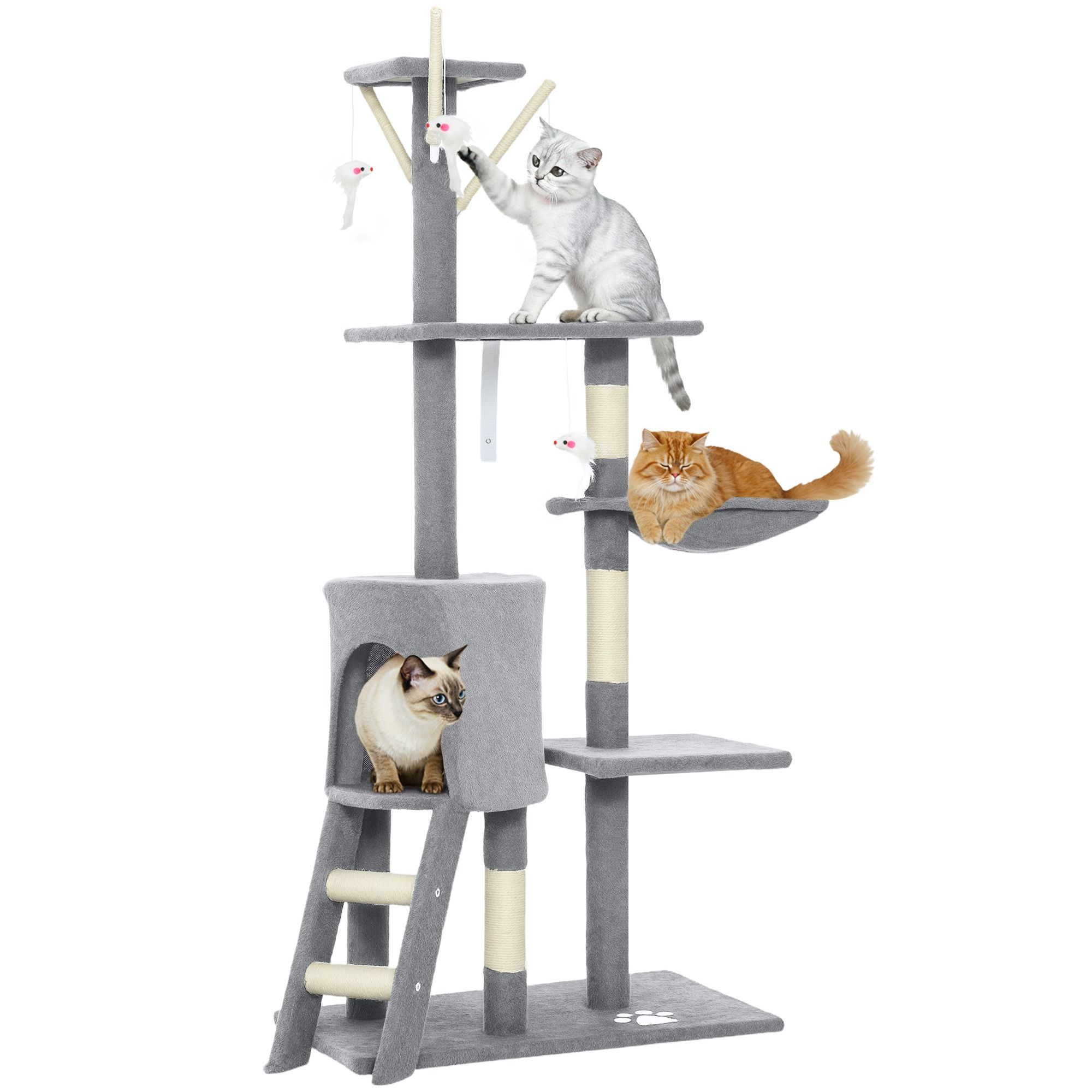 CARLA HOME 134cm Cat Tree for Indoor Cats w/ Hammock, Plush Perch & Sisal