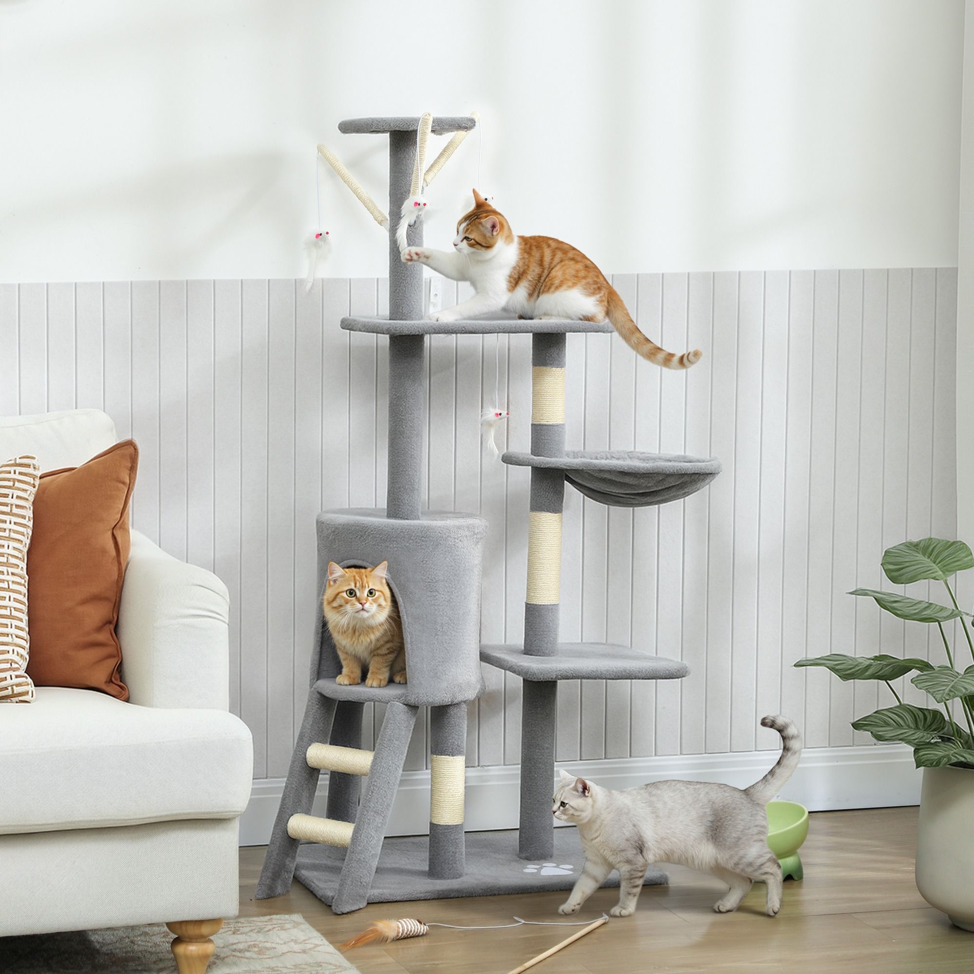 CARLA HOME 134cm Cat Tree for Indoor Cats w/ Hammock, Plush Perch & Sisal