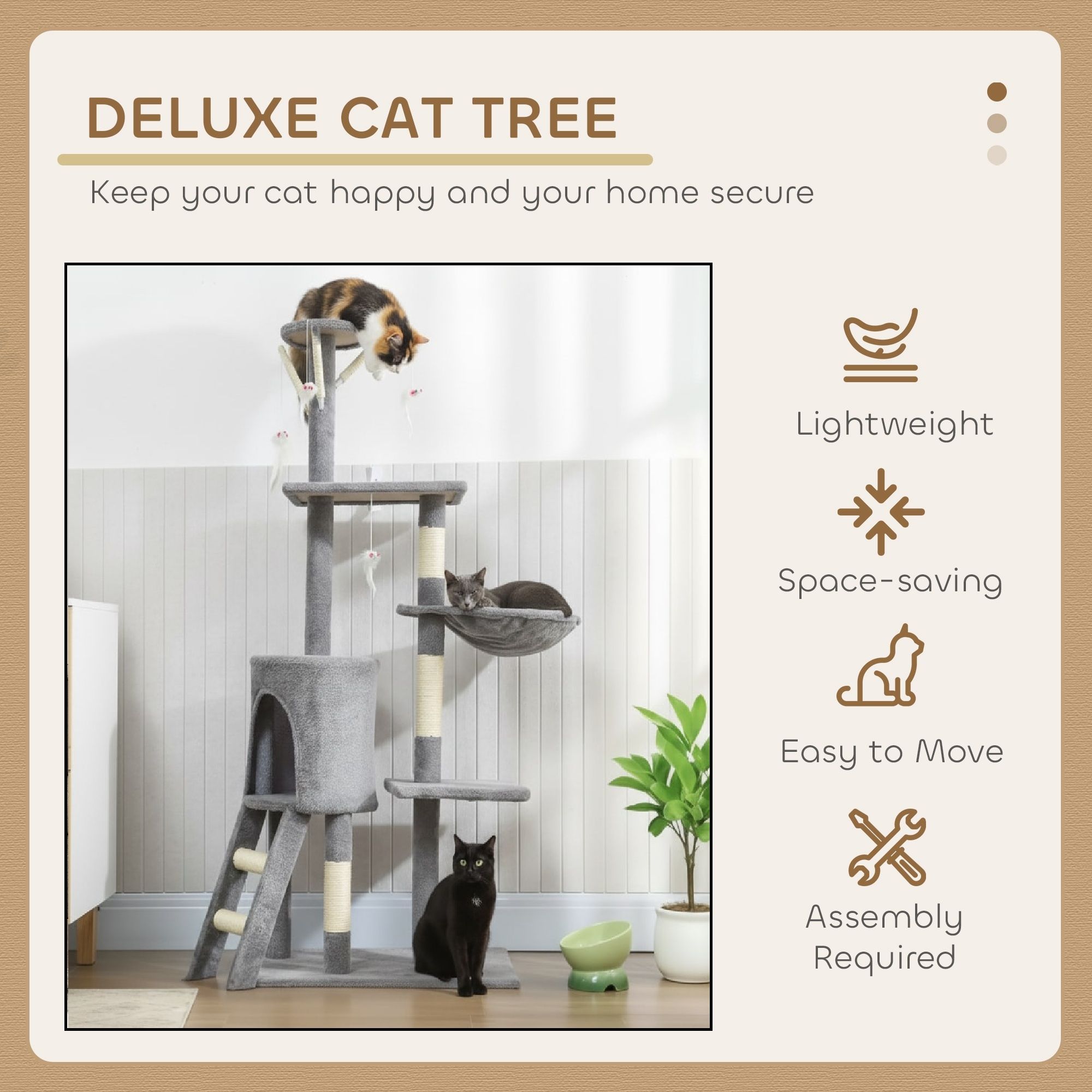 CARLA HOME 134cm Cat Tree for Indoor Cats w/ Hammock, Plush Perch & Sisal