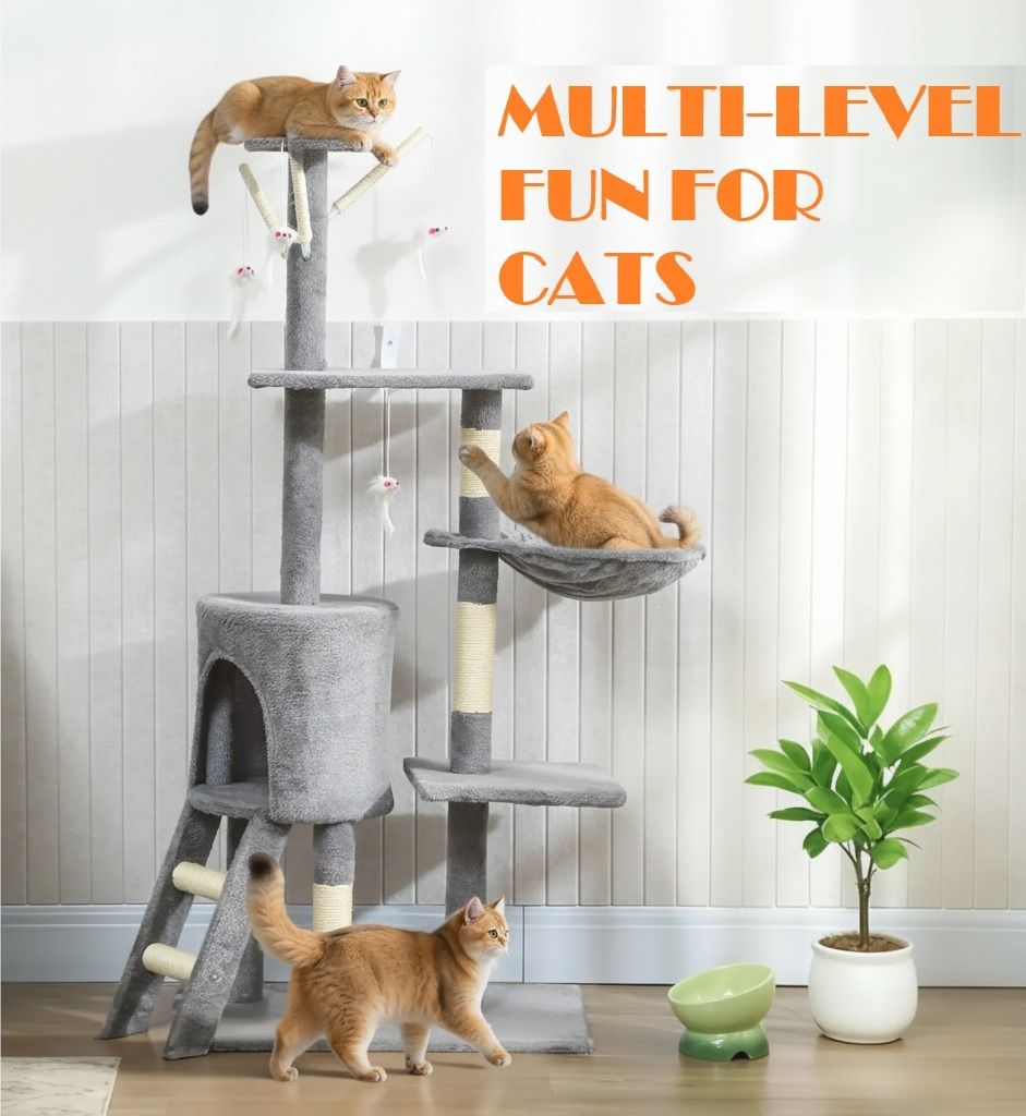 CARLA HOME 134cm Cat Tree for Indoor Cats w/ Hammock, Plush Perch & Sisal