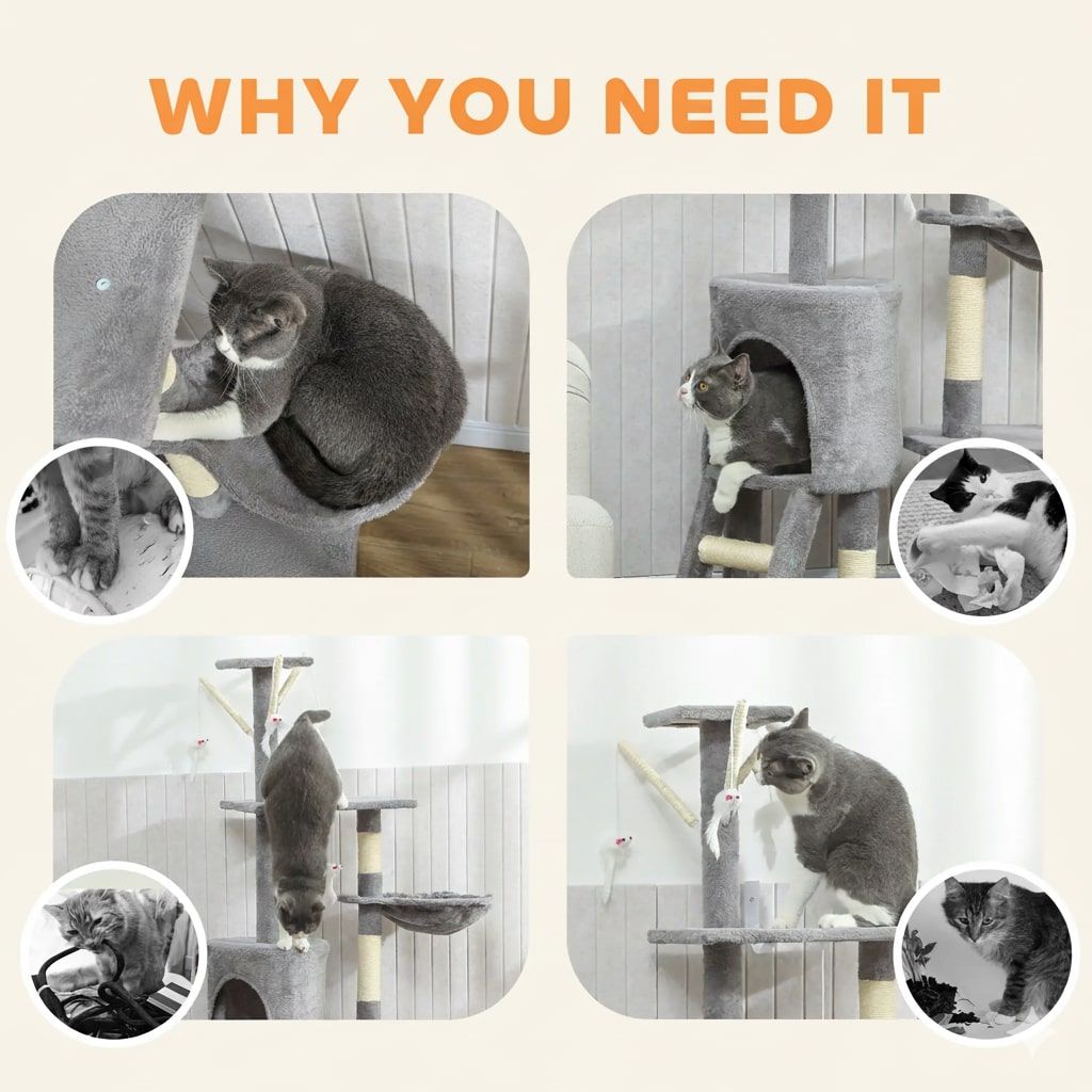 CARLA HOME 134cm Cat Tree for Indoor Cats w/ Hammock, Plush Perch & Sisal