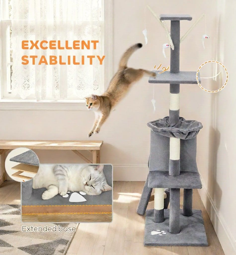 CARLA HOME 134cm Cat Tree for Indoor Cats w/ Hammock, Plush Perch & Sisal