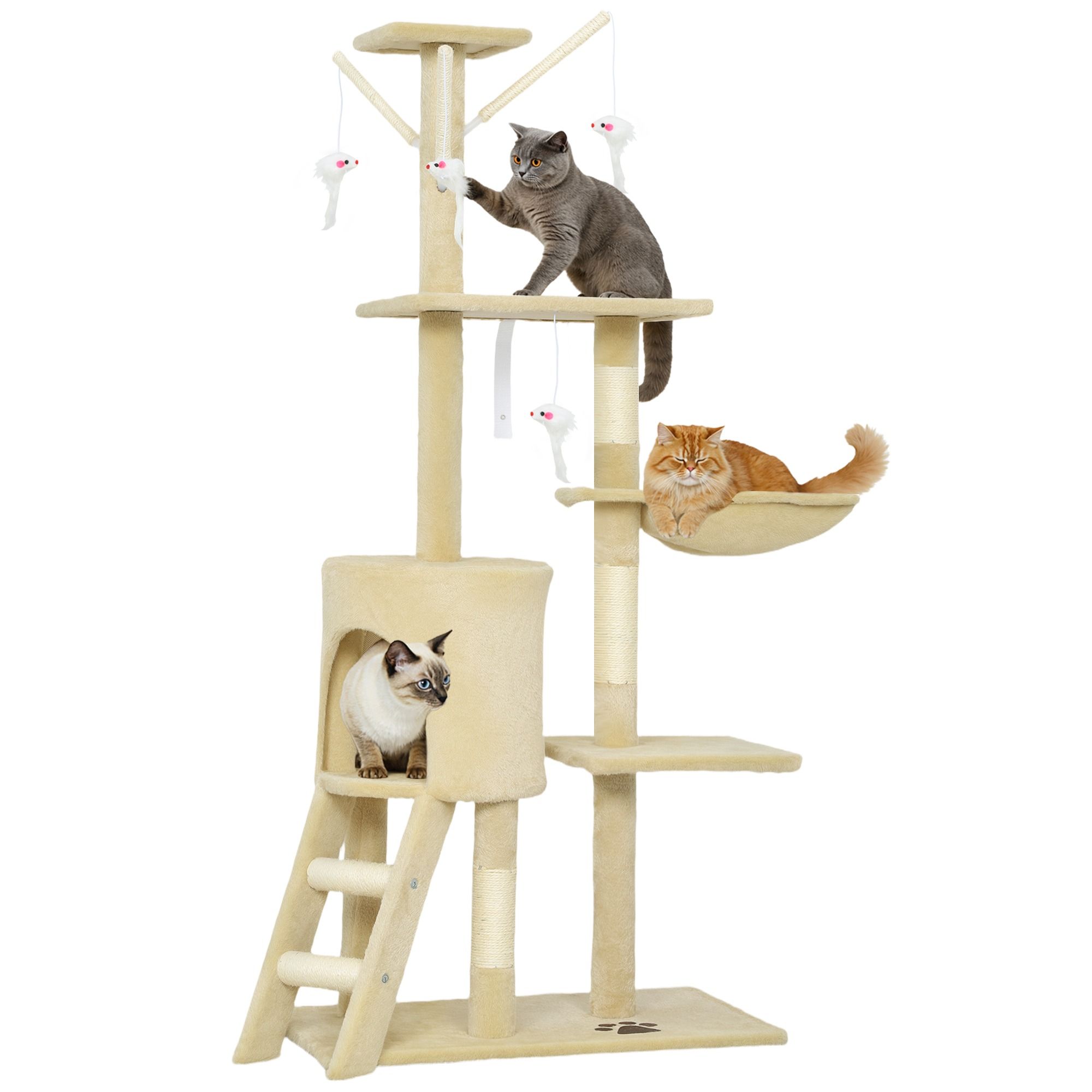 CARLA HOME 134cm Cat Tree for Indoor Cats w/ Hammock, Plush Perch & Sisal