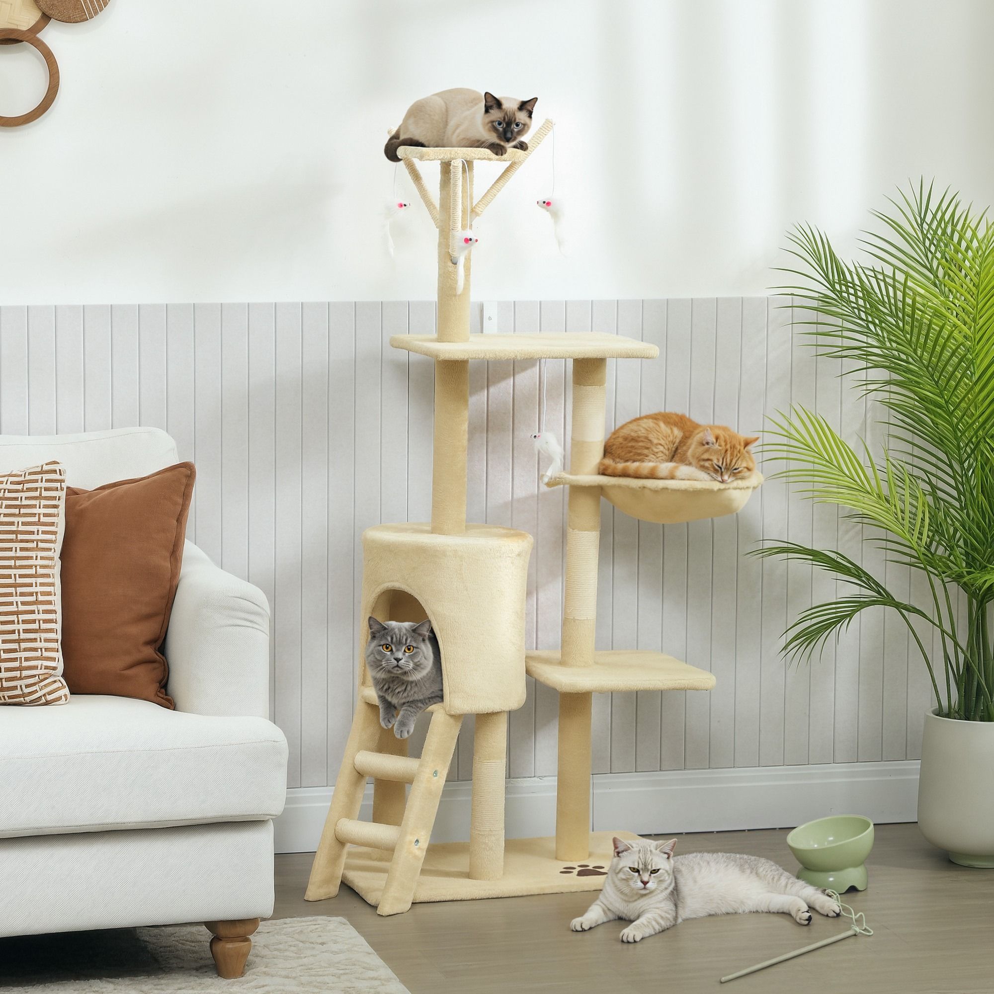 CARLA HOME 134cm Cat Tree for Indoor Cats w/ Hammock, Plush Perch & Sisal
