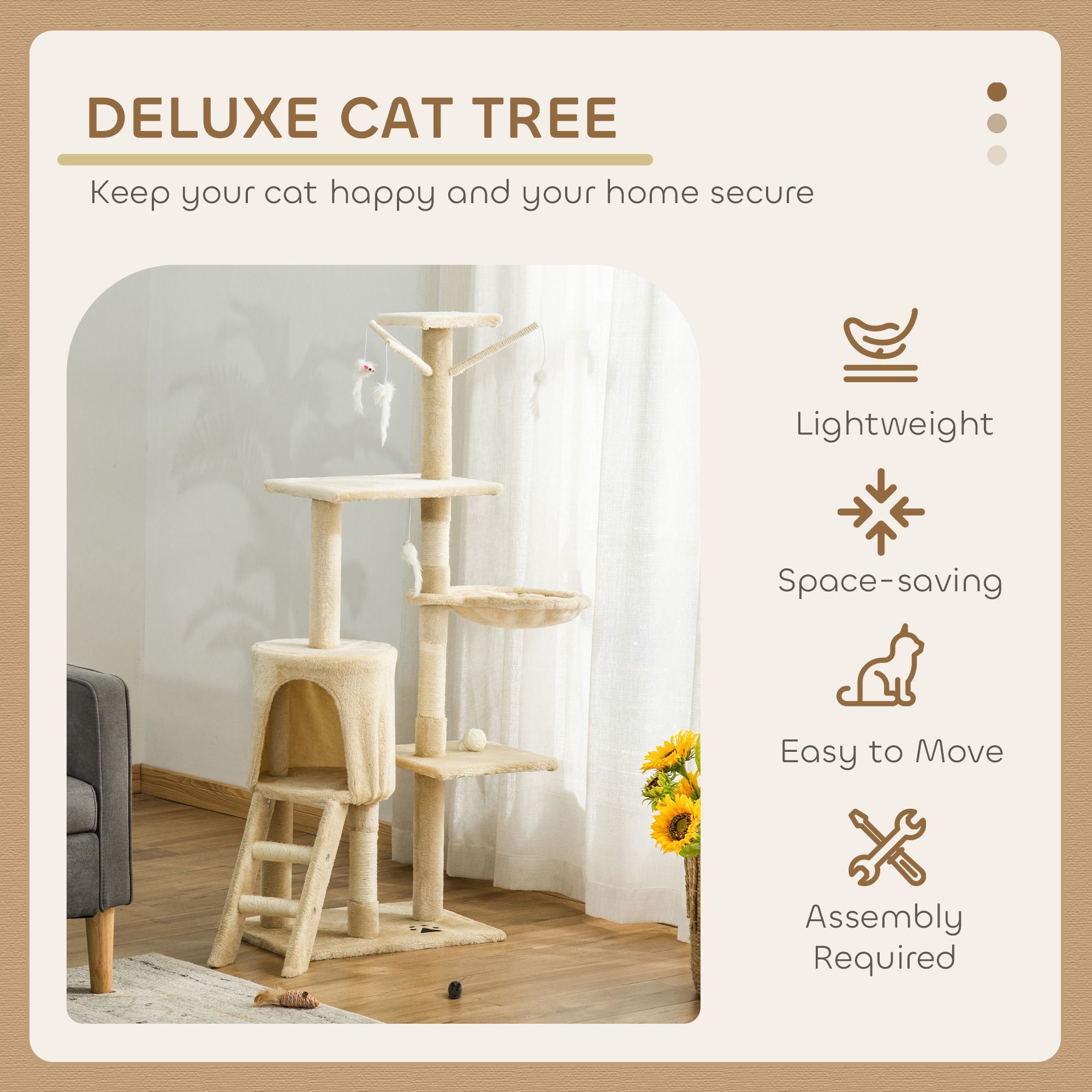 CARLA HOME 134cm Cat Tree for Indoor Cats w/ Hammock, Plush Perch & Sisal