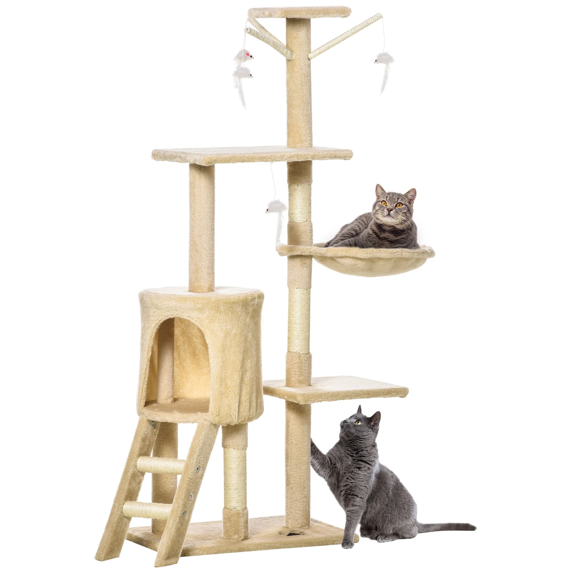 CARLA HOME 134cm Cat Tree for Indoor Cats w/ Hammock, Plush Perch & Sisal